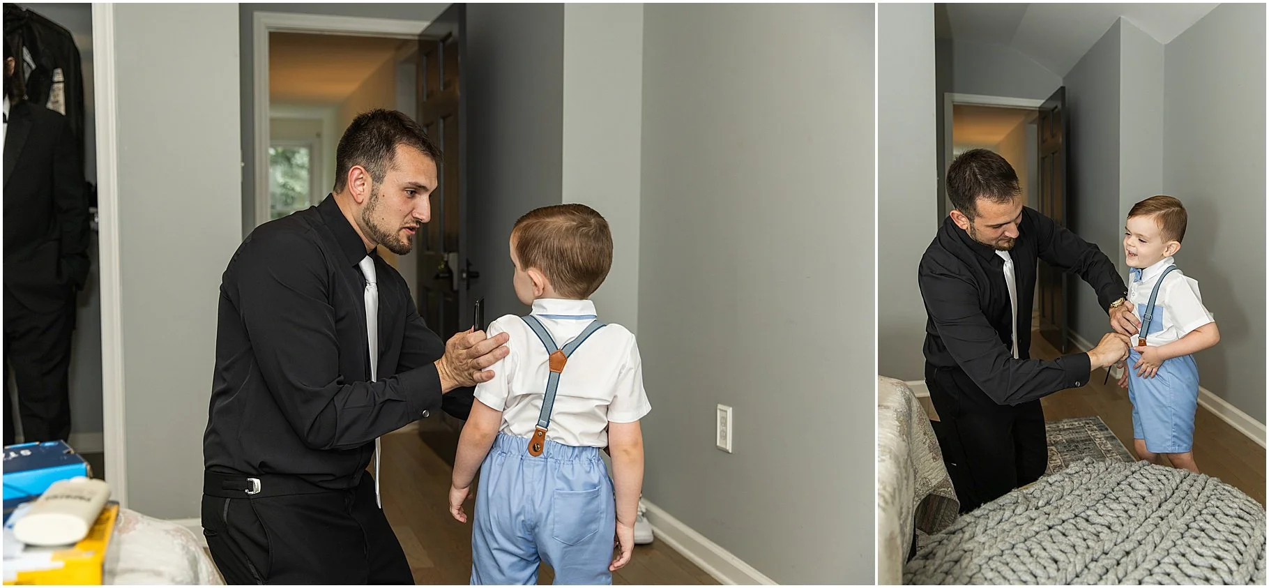 Groom and Son Getting Reading | SC Wedding Photographer