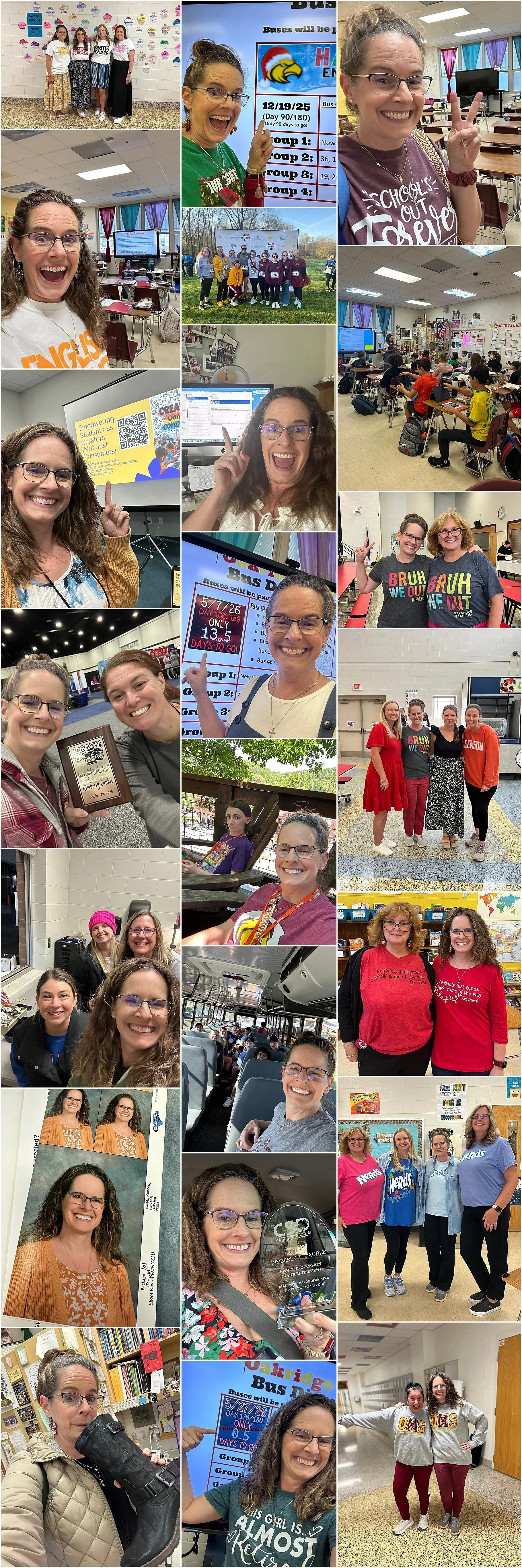 collage of all the big last moments of a teacher's 28-year career