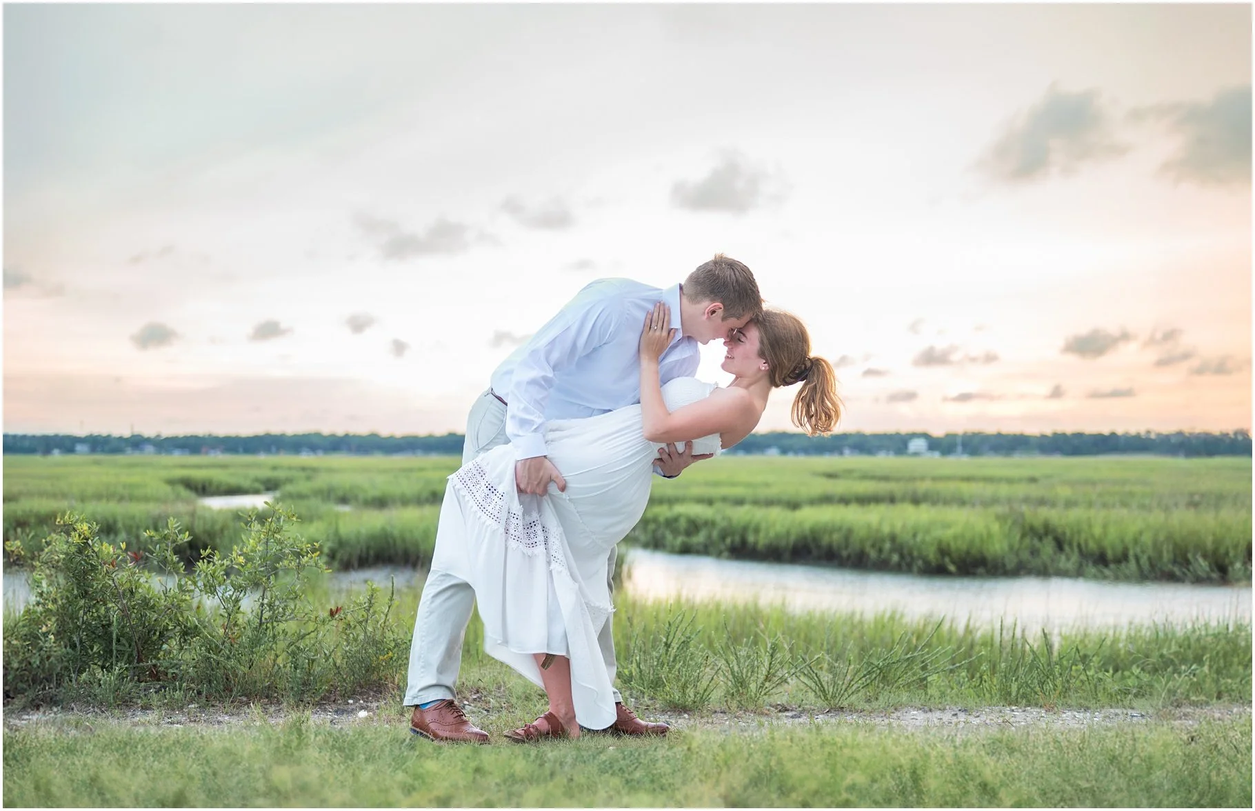 beaufort waterfront sunset engagement | couple posing ideas
