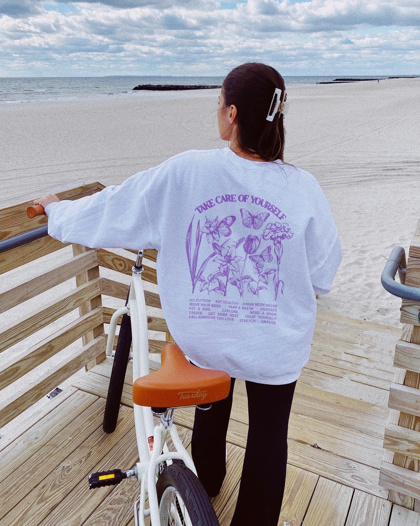 Taking my own advice by checking off some things on the &ldquo;Take Care of Yourself&rdquo; sweatshirt💜 Available for pre-order until Friday in sizes S-XXL in a crewneck &amp; hoodie (I&rsquo;m wearing a Large) 

#takecareofyourself #trendysweatshir