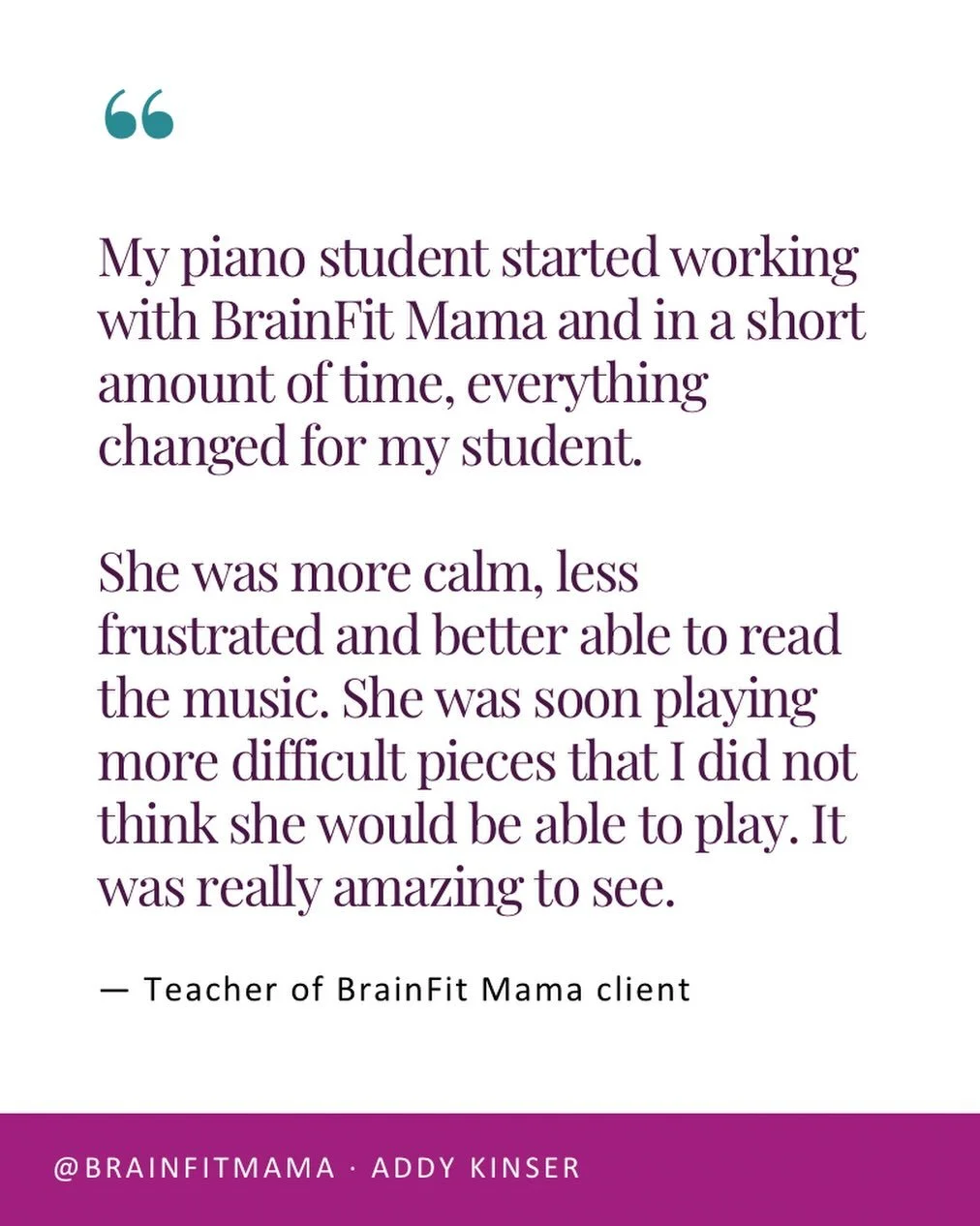 Apparently, piano lessons + BrainFit Mama = brain gains with a soundtrack. 🎹🧠✨

Her teacher noticed she was calmer, less frustrated, reading music more easily&mdash;and suddenly tackling pieces she didn&rsquo;t think she&rsquo;d be able to play.

W
