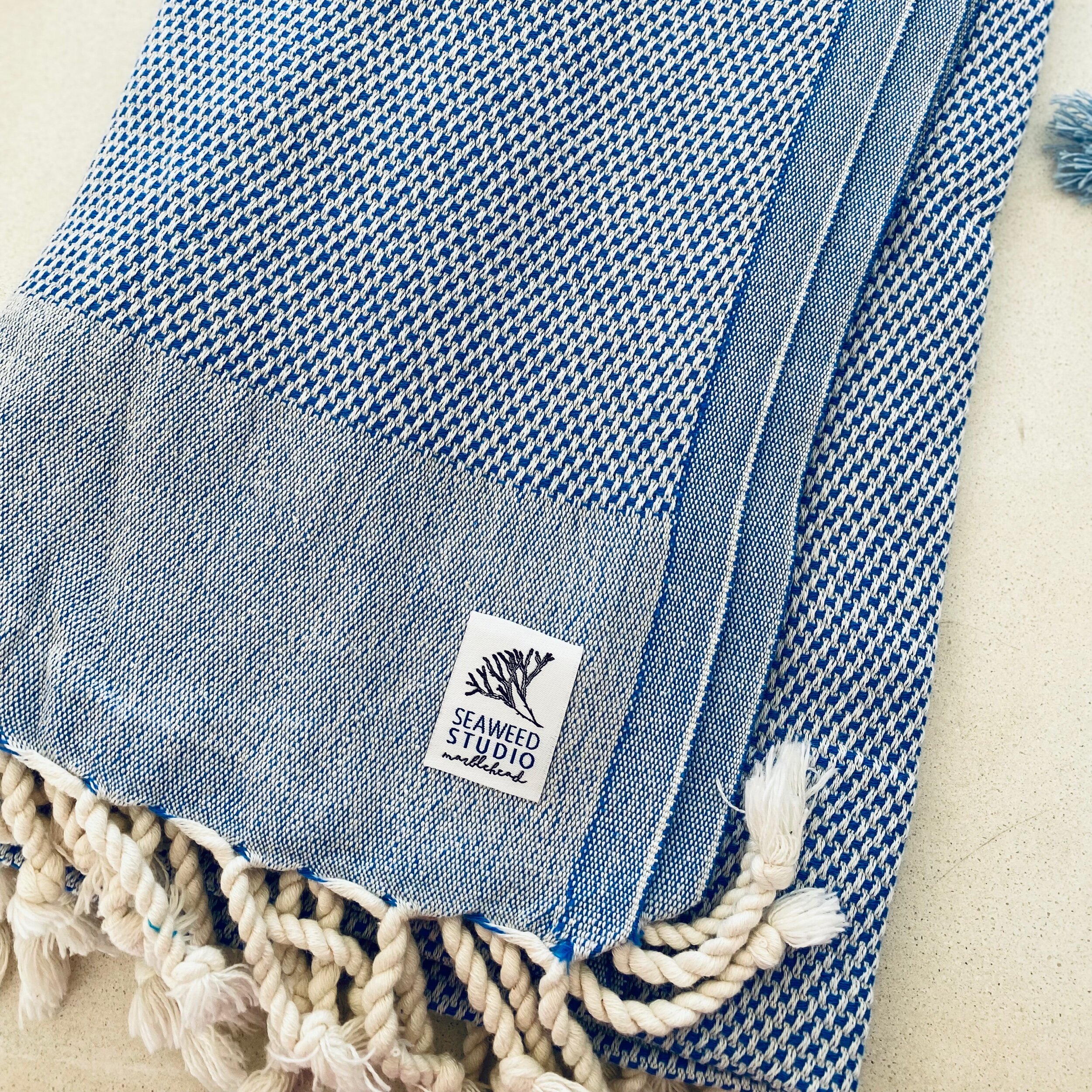 Monaco Turkish Towel - Blue, 100% Organic Cotton, Handmade, Bath