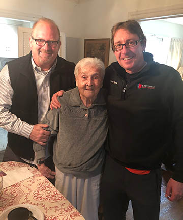 “Once you live here, you begin to get the feeling of community” — Alice “Putty” Willetts, here with Swarthmorean publishers Rob Borgstrom (left) and Todd Strine.