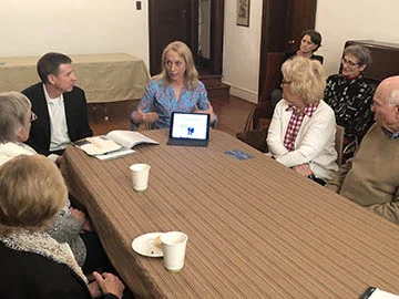 Mark Stewart and Mary Gay Scanlon talked Sunday with fellow congregants at Swarthmore United Methodist Church.