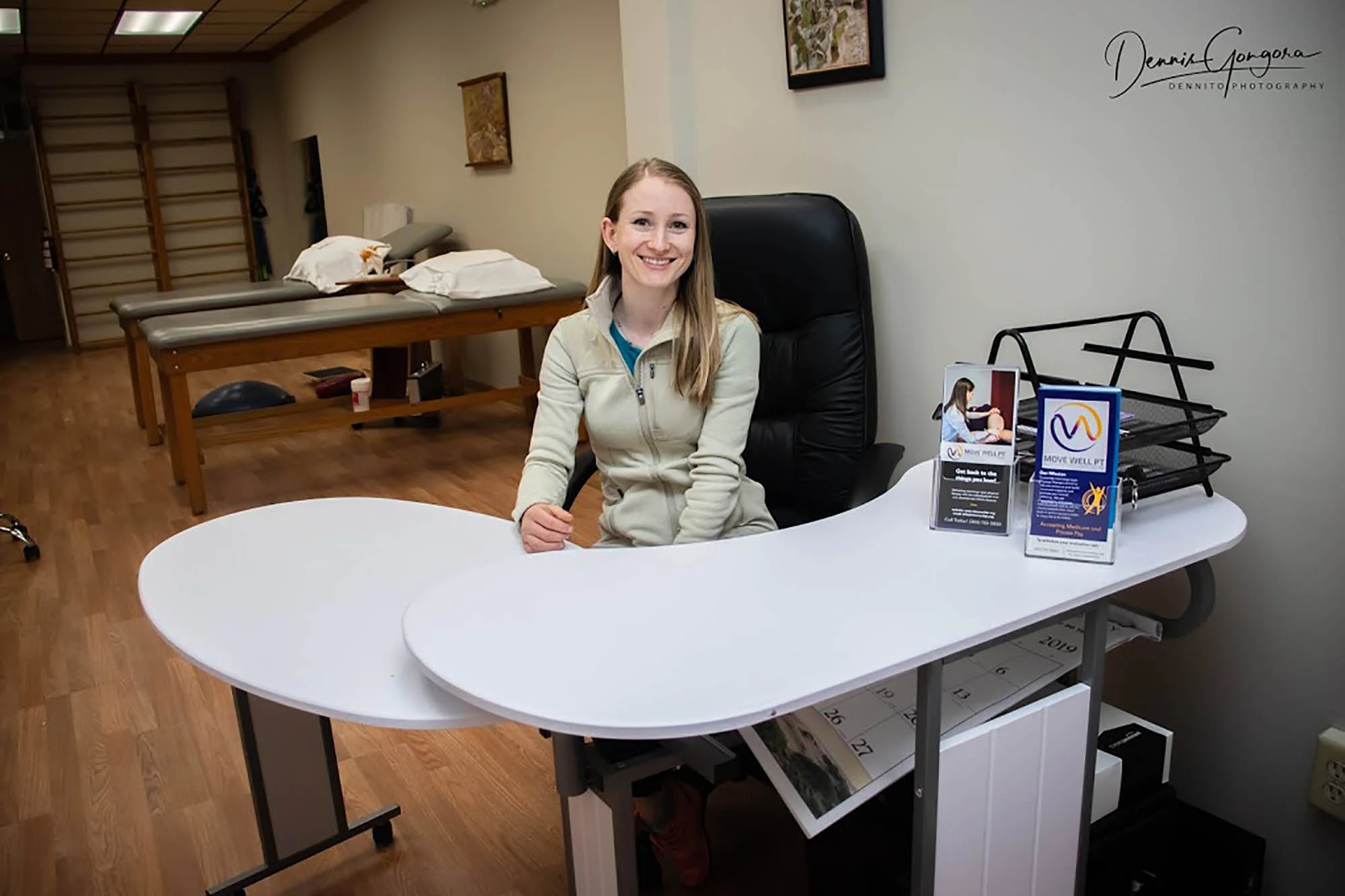 Emma Phibbs, DPT welcomes new clients at Move Well Physical Therapy. Photo by Dennis Gongora of Dennito Photography.