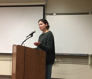 Rebecca Friedman spoke (in English) on behalf of advanced French students at SHHS. Photo by Philip Host.