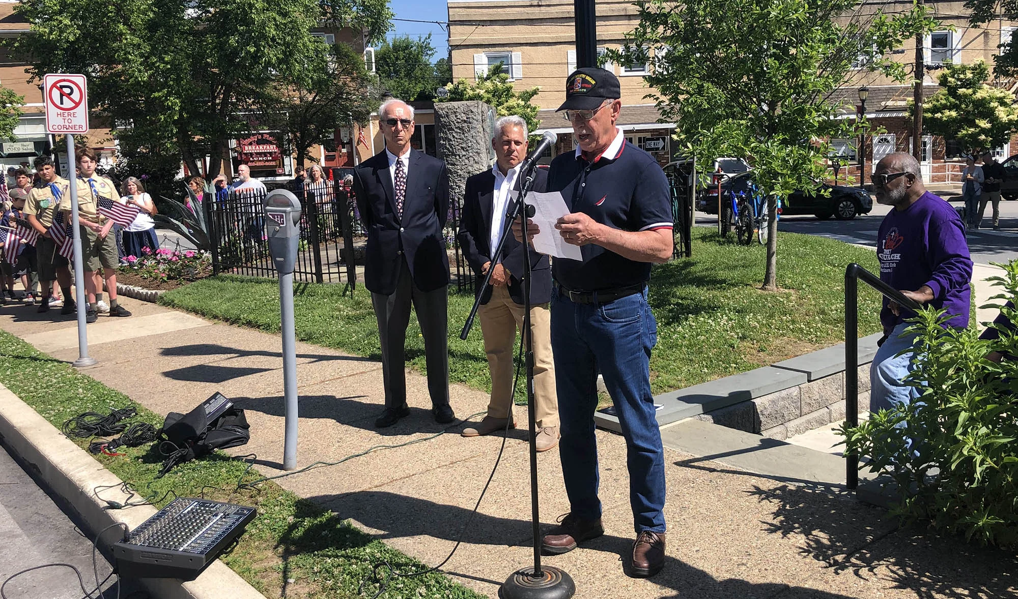 Bob Richardson reading the roll of Swarthmoreans who died in service during foreign wars