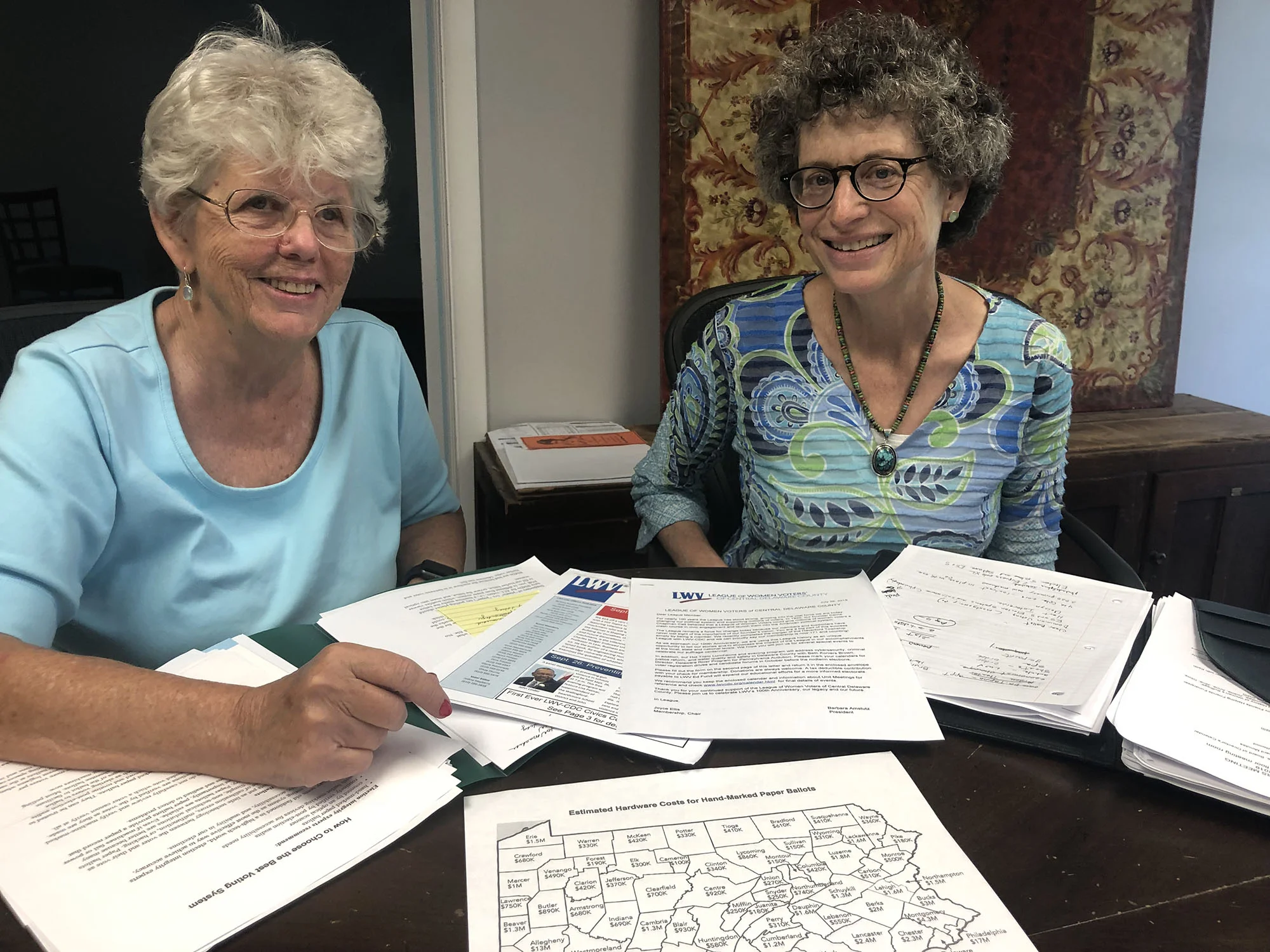 LWV voting advocates Olivia Thorne (left) and Barbara Amstutz.