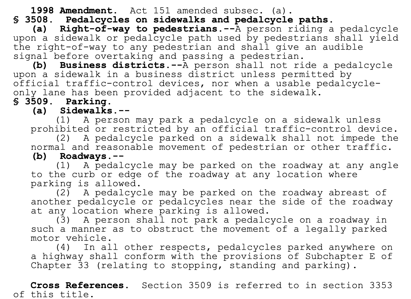 PA pedalcycle rules