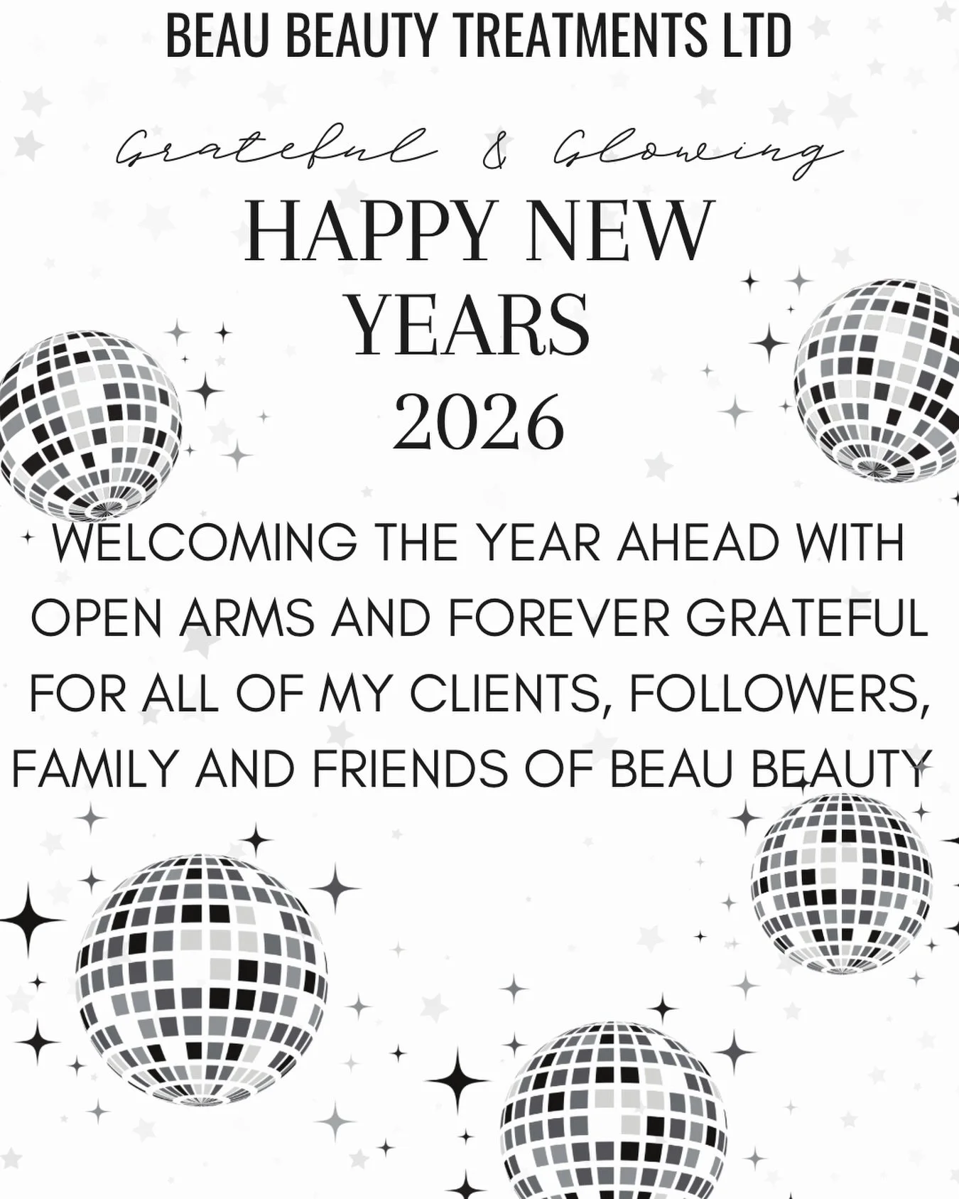 Stepping into 2026 with the fullest heart 🪩
So grateful for every client who trusted us, every message of support, every follow, and every kind word along the way 🤍

Beau Beauty is more than a salon &mdash; it&rsquo;s a community, and I&rsquo;m end
