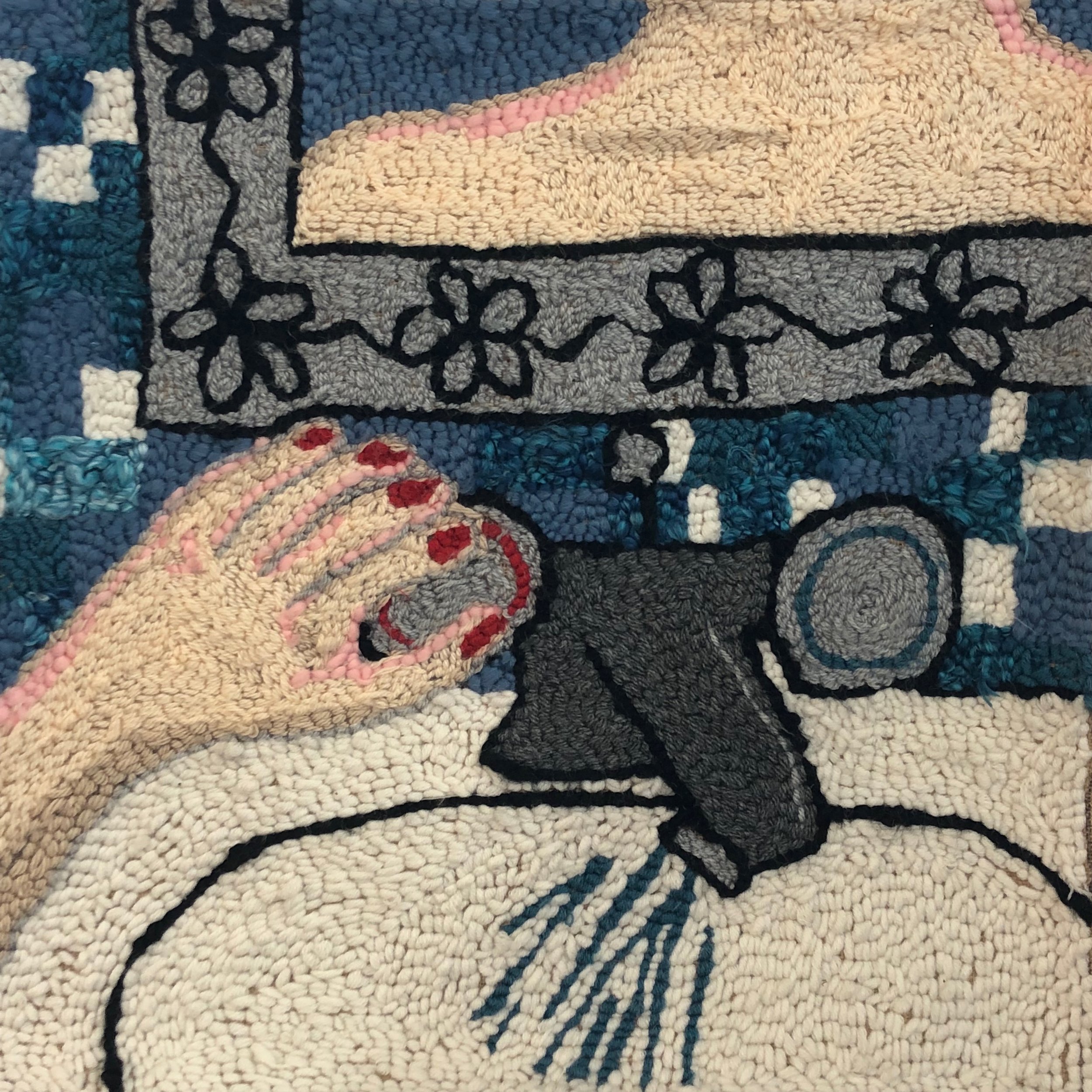 Nails in the sink’, 2019, 60 x 60cm, Hessian, wool