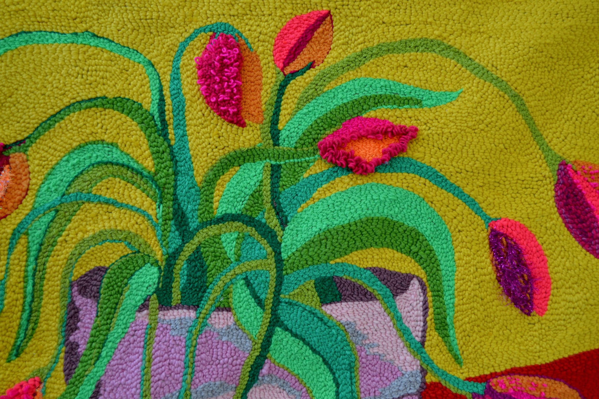 ‘flower snakes who scream nasty things’, 2019, 133 x 127cm, wool on hessian 