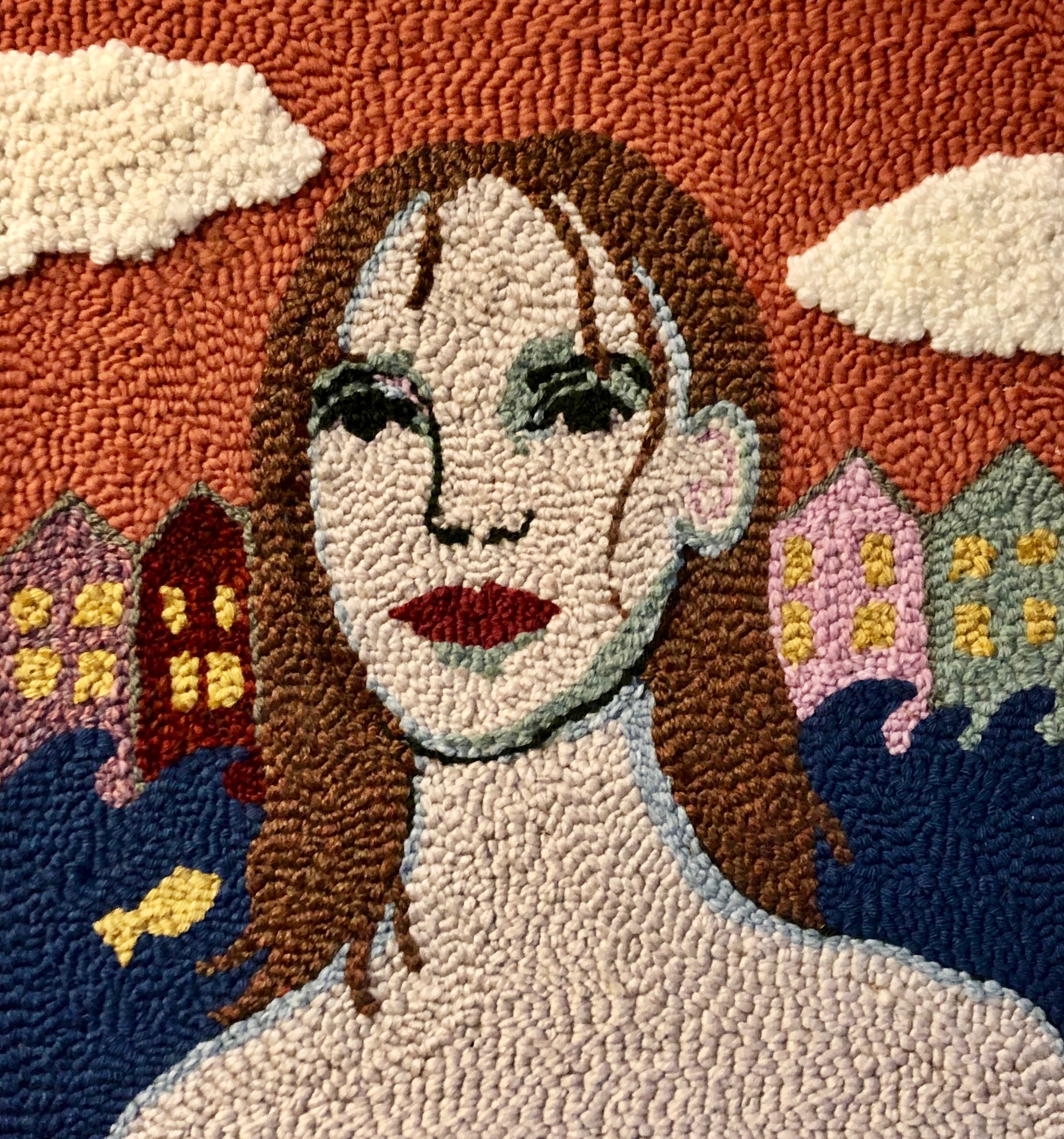 You’re lost little girl 2019, 45 x45cm, Wool on Hessian