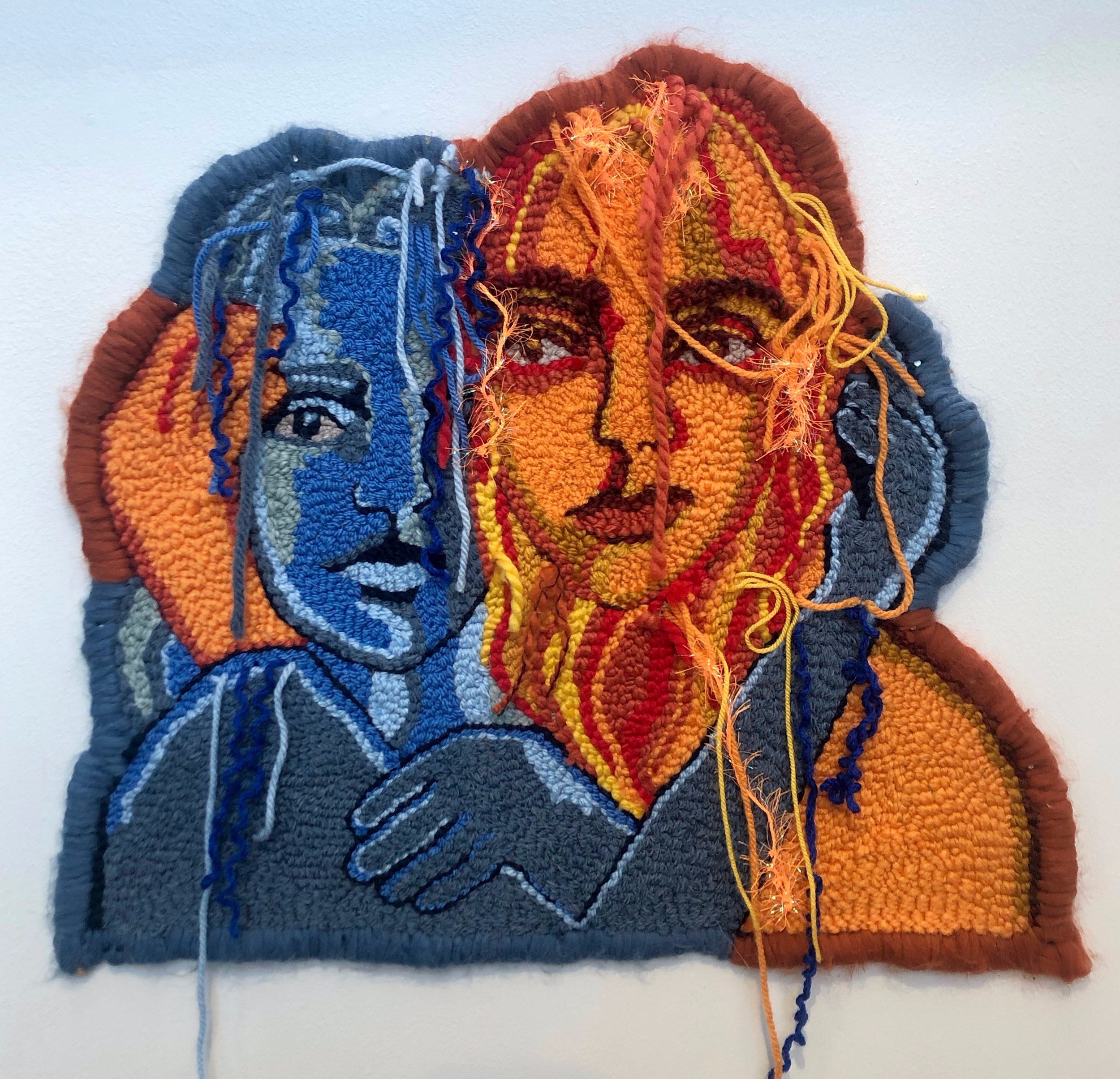 The forbidden love story of fire and water 2019, 43x54cm, Wool on Hessian