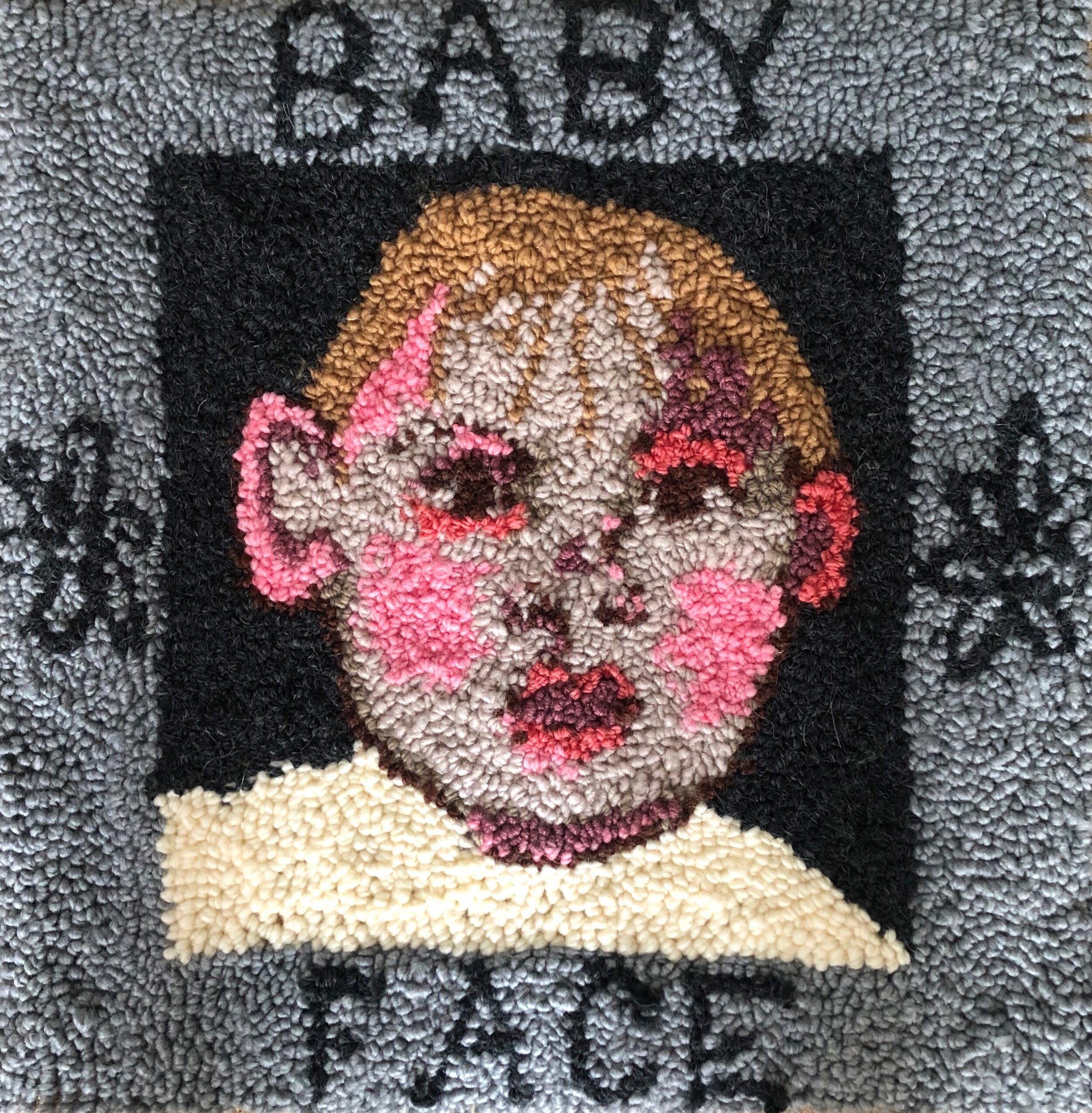 'Baby face' 2019,  60x60 cm, wool on hessian