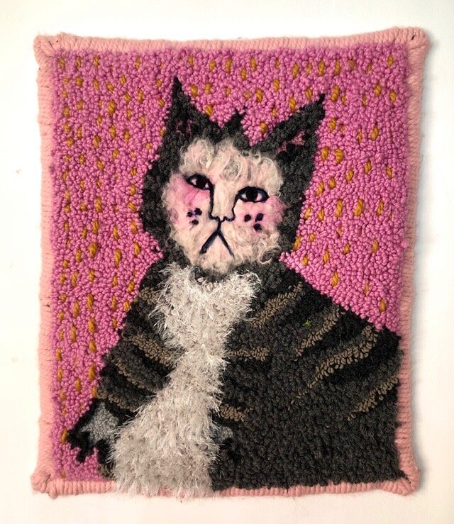 Puss Puss, 2020, 67x55cm, wool and felting on hessian