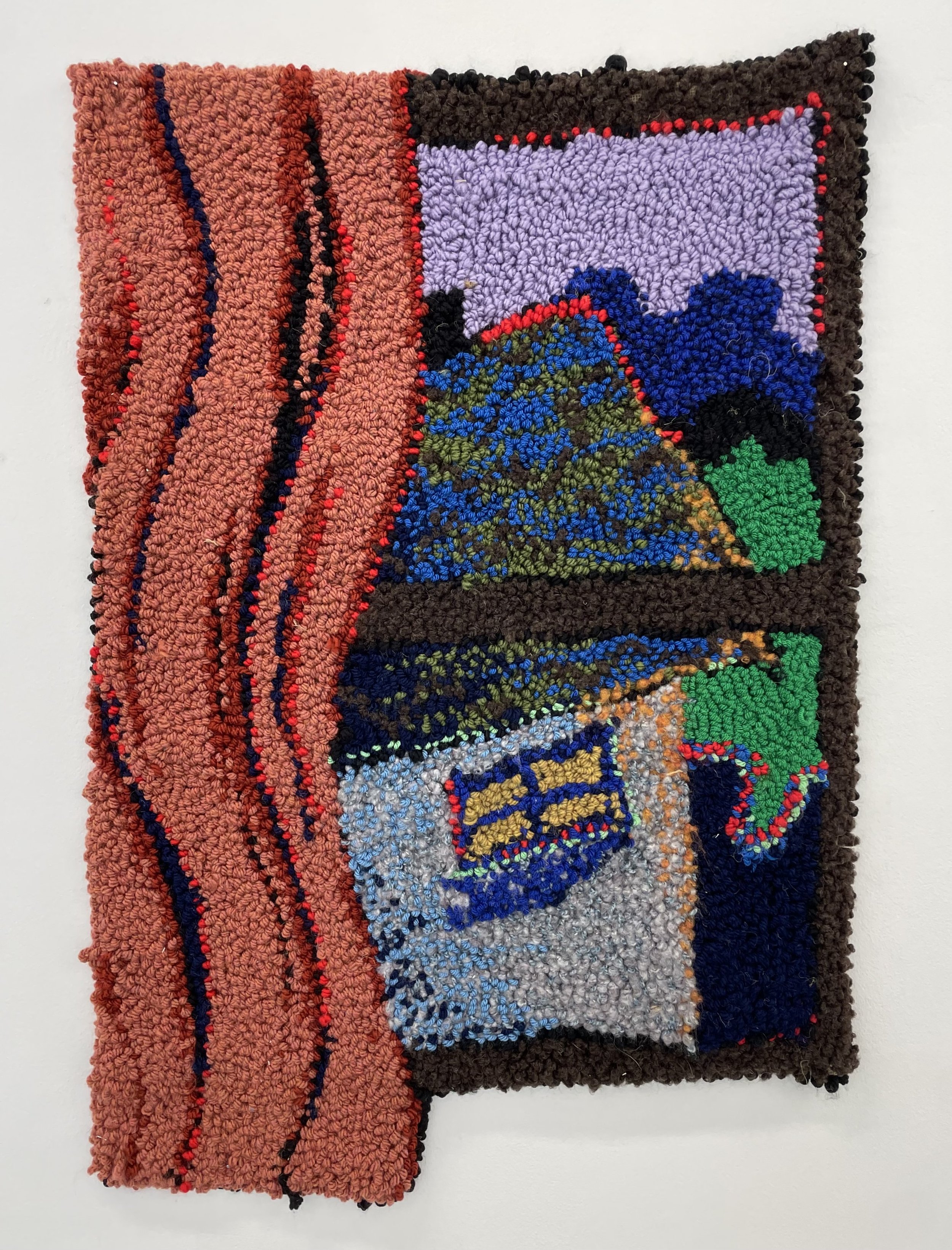 Out the bedroom window, 2022, 62x90cm, wool on hessian