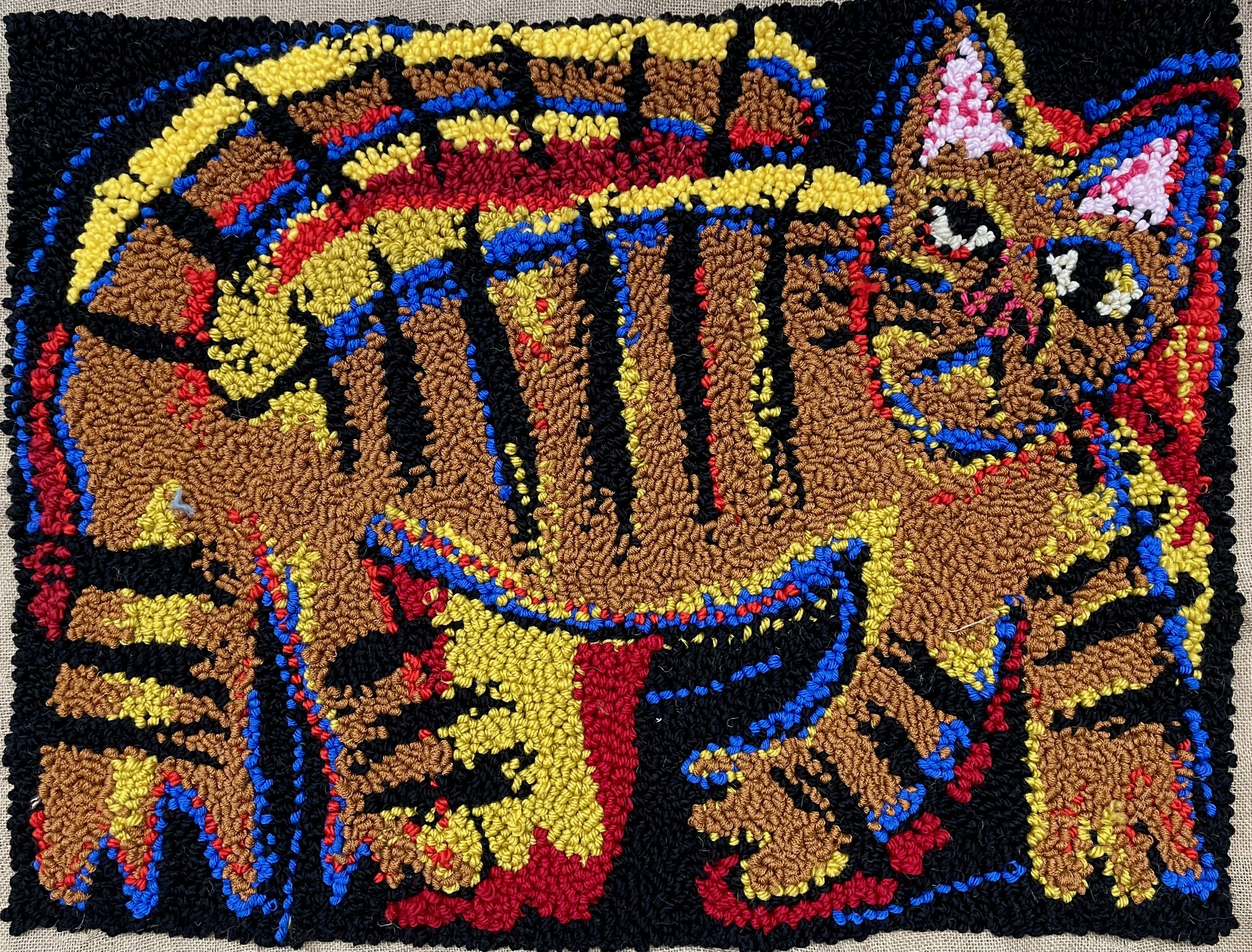 The cat with no name, 2022, 91x70cm, Wool on hessian