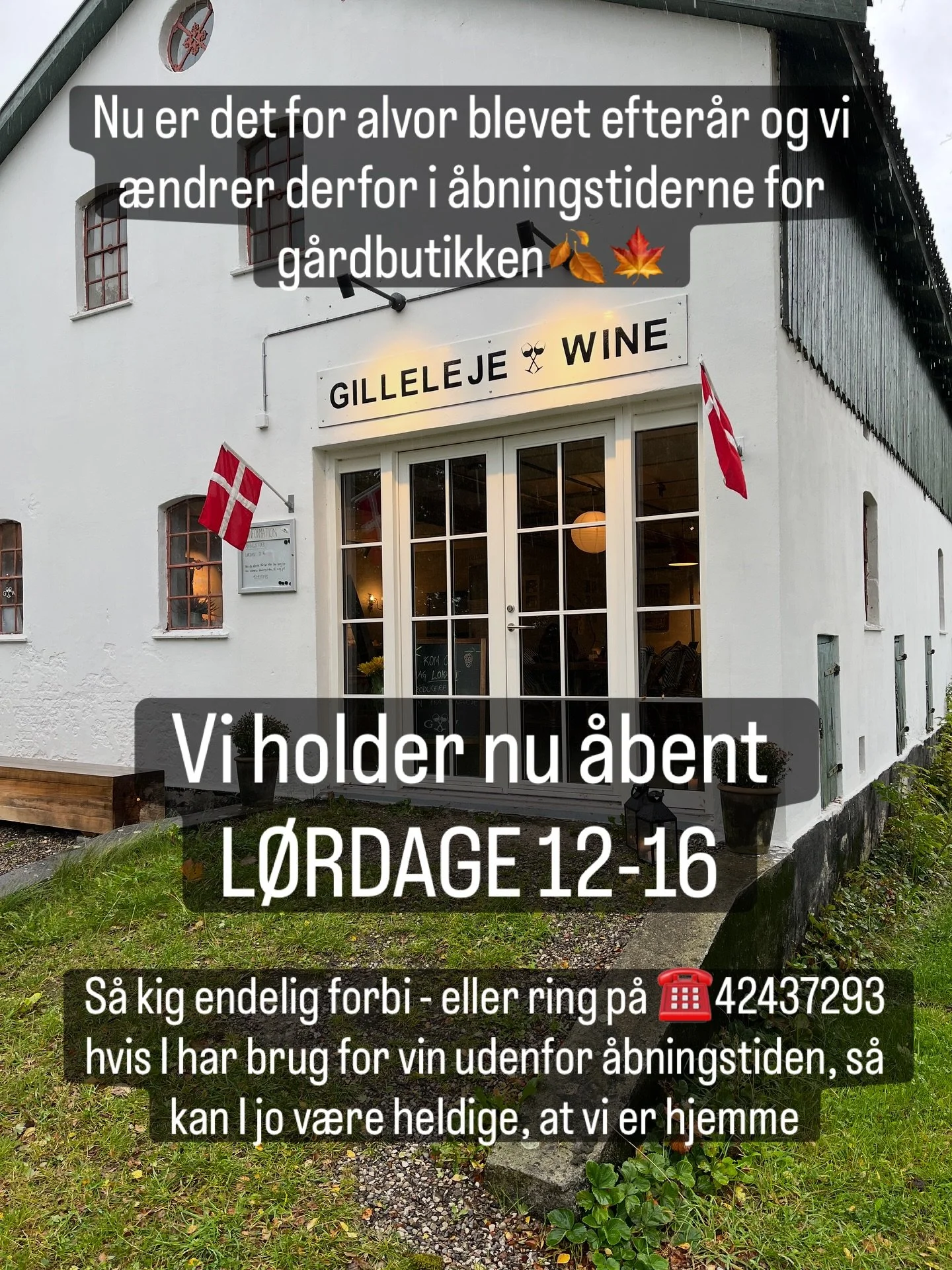&AElig;ndret &aring;bningstider for g&aring;rdbutikken i efter&aring;ret/vinteren🍁🍂☃️ #gillelejewine #gillelejevin #&oslash;stergaardih&aring;gendrup #kattegatp&aring;flaske #karlsvognenp&aring;flaske #kammesjukkerp&aring;flaske