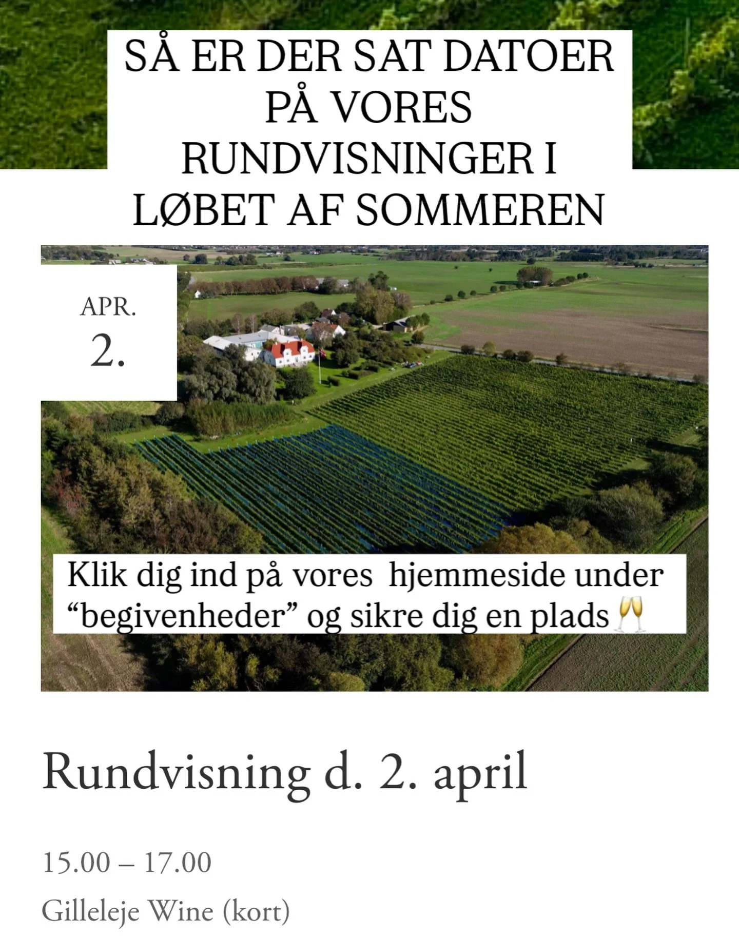 Nye datoer for rundvisninger hos Gilleleje Wine - startende i P&aring;sken🌼 @gillelejewine #gillelejevin #rundvisningp&aring;ving&aring;rd #&oslash;stergaardih&aring;gendrup #vigl&aelig;derostilatsejer #gillelejebyenp&aring;toppen