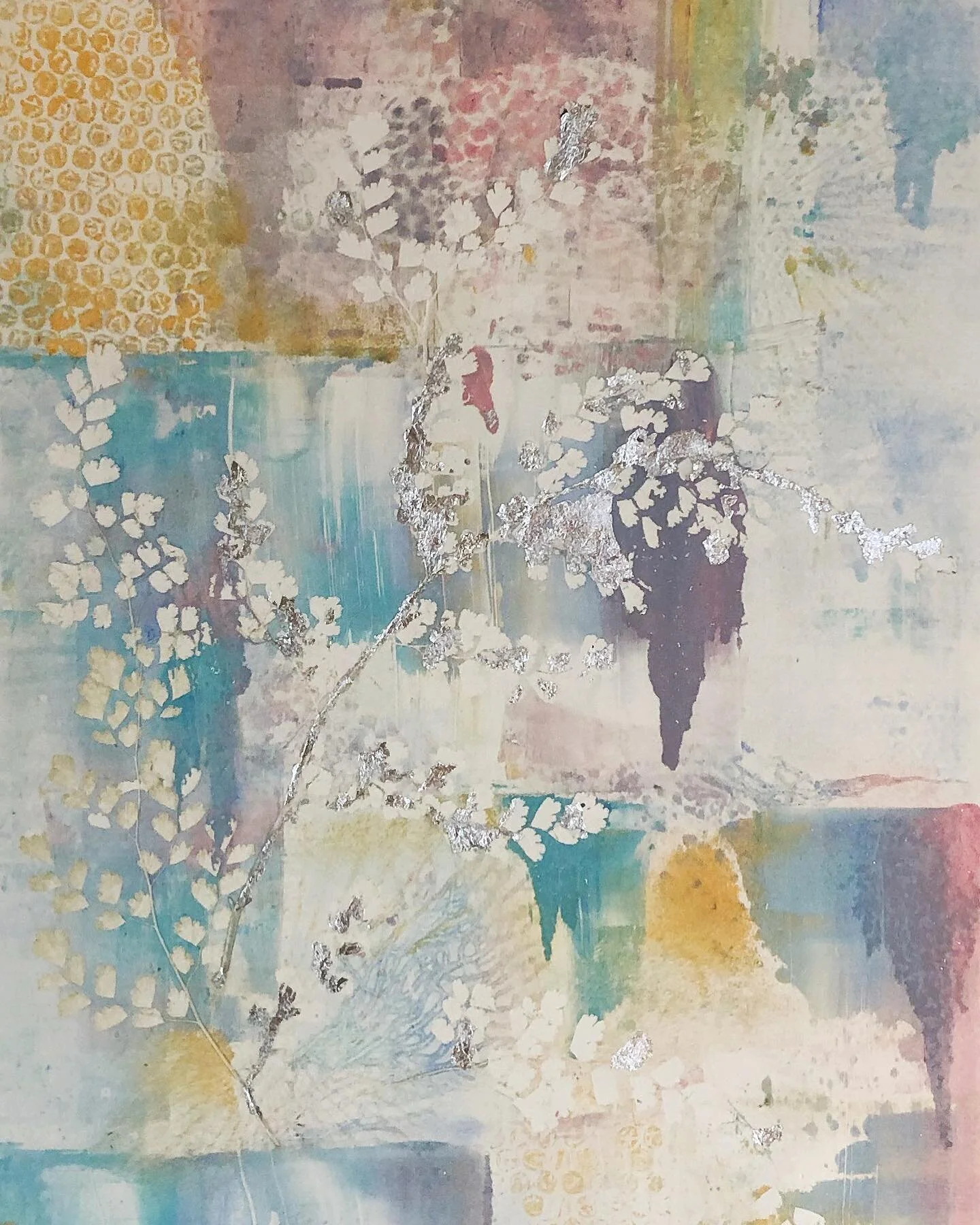 &ldquo;Fern and Sea&rdquo; one of two 16&rdquo;x 24&rdquo; monoprints from my Faerie Tale Series with silver leaf apliqu&eacute;. &ldquo;The most beautiful things in the world must be felt with the heart.&rdquo; Antoine de Saint-Exupery #monotype #pr