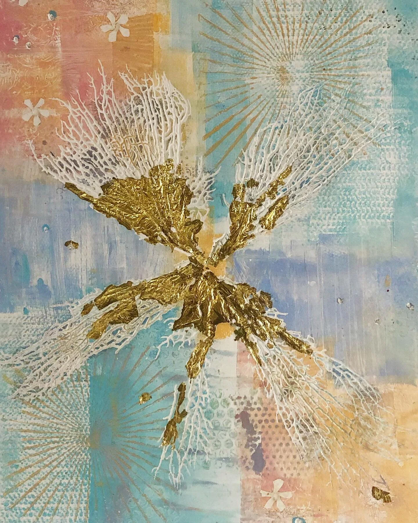 &ldquo;Sun Seed&rdquo; #monoprint from the Faerie Tale Series with gold-leaf &ldquo;The world is full of magic things, patiently waiting for our senses to grow sharper.&rdquo; W.B. Yeats #printmaker #monotype #contemporaryart #printmaking 16&rdquo; x