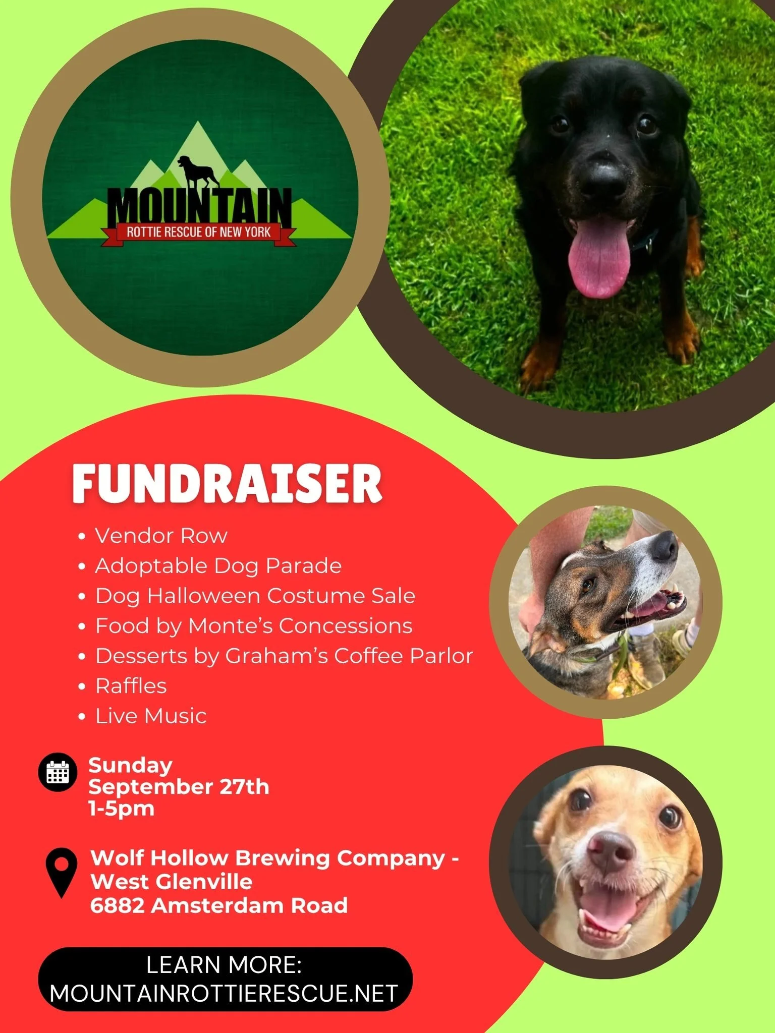 Good morning everyone! 
 
The fundraiser for Mountain Rottie Rescue today at our West Glenville location will be taking place as planned with some logistical changes. We will be moving as much of it as we can indoors/into the pavilion. 

*If you plan