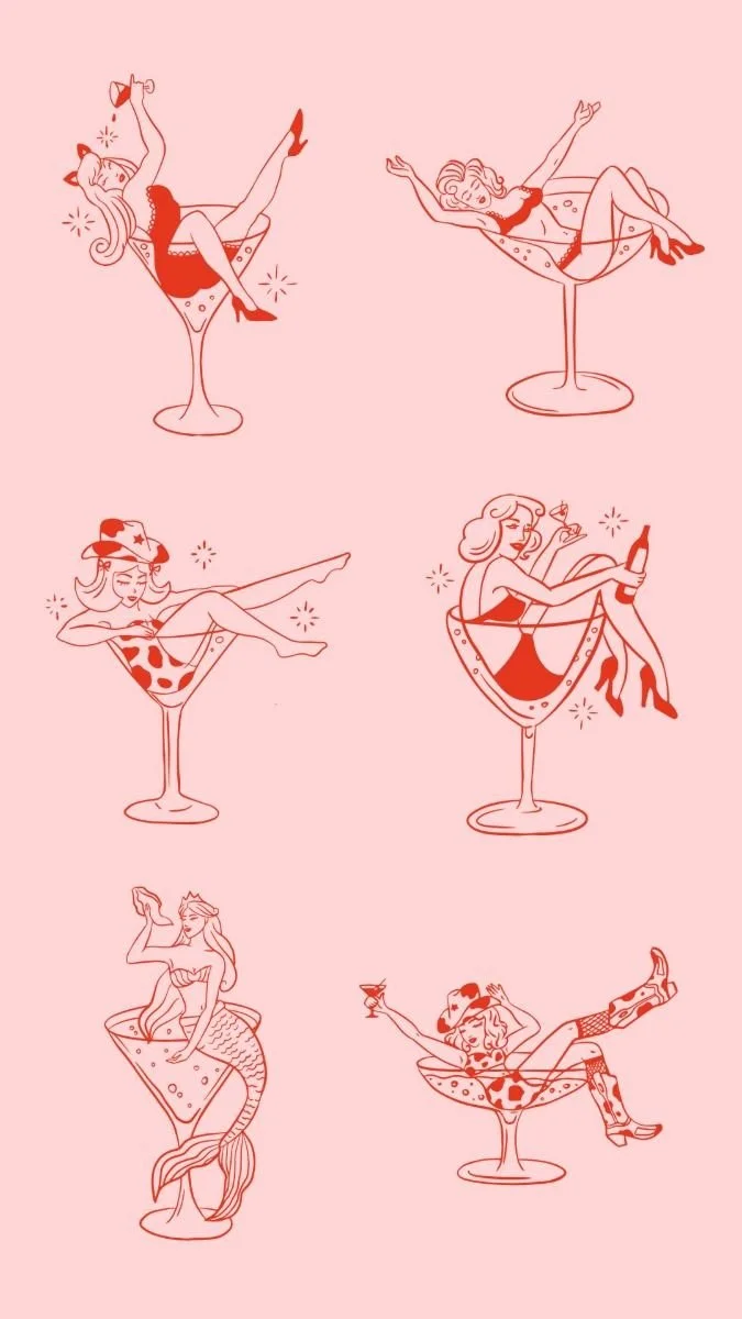Retro Pin-Up Girls in Cocktail Glasses - Fun Vintage Illustrations.jpeg