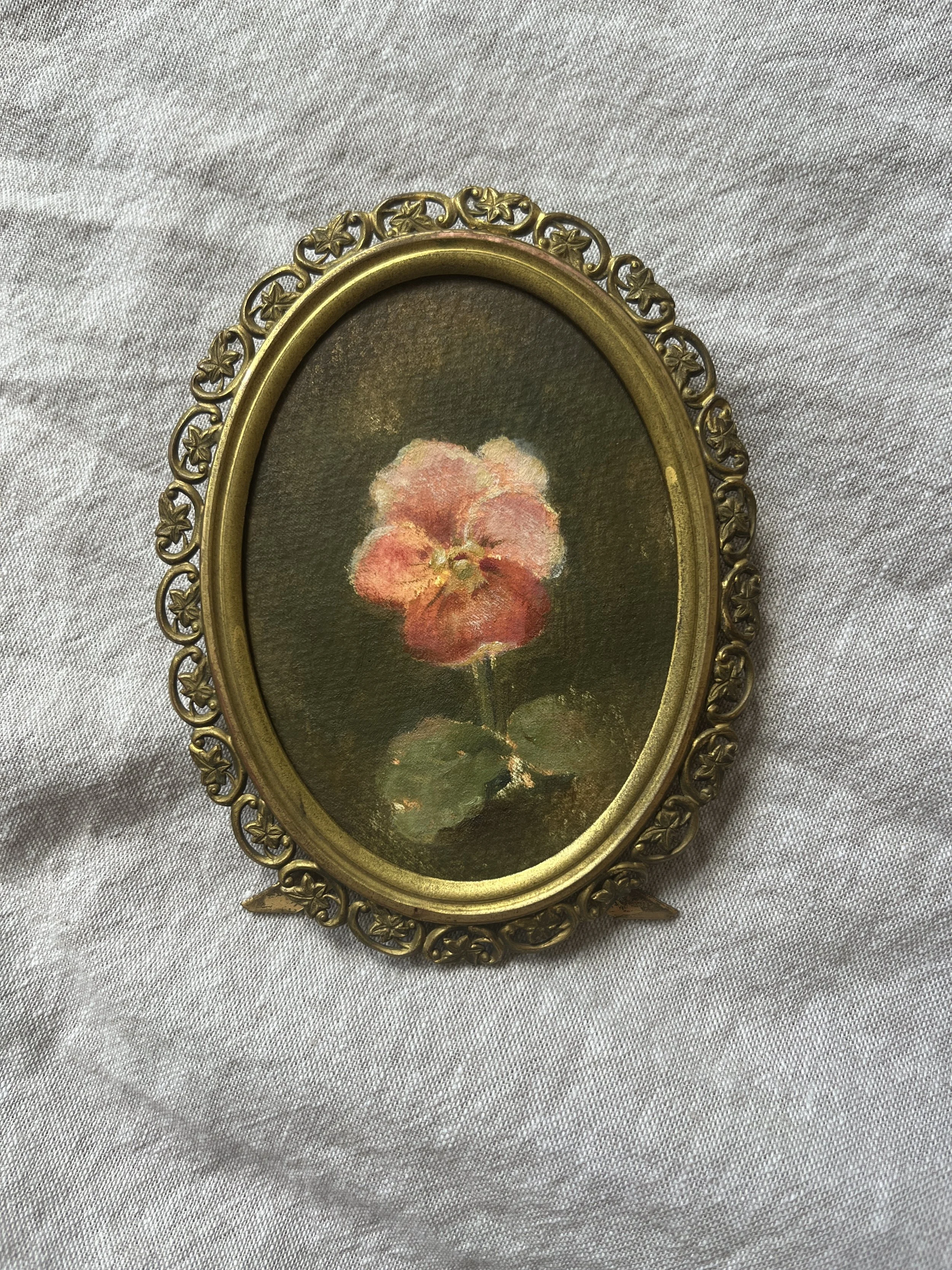 Single Bloom II Original Painting in a Vintage Frame