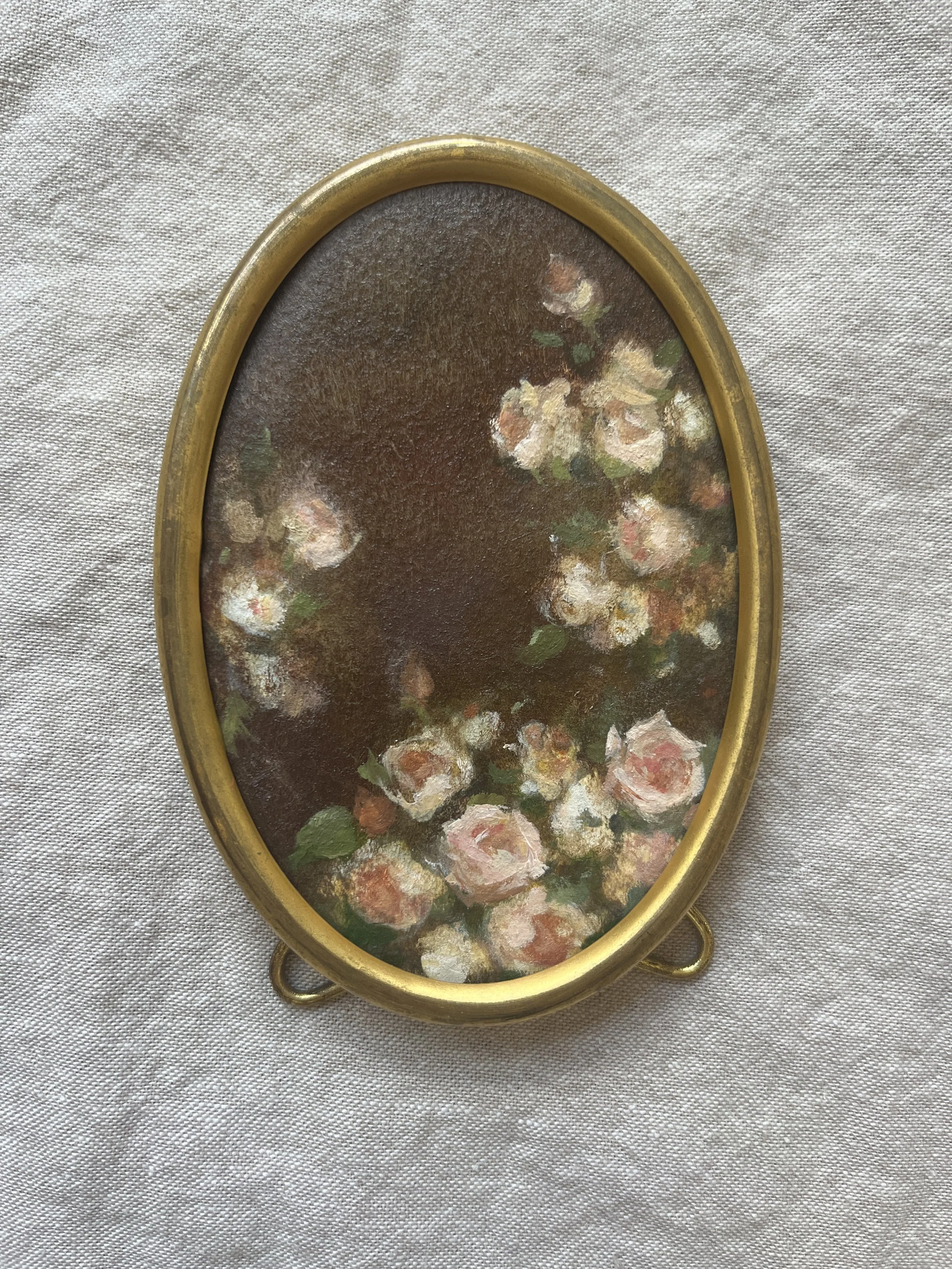 Heirloom Roses on Umber Original Painting in a Vintage Frame