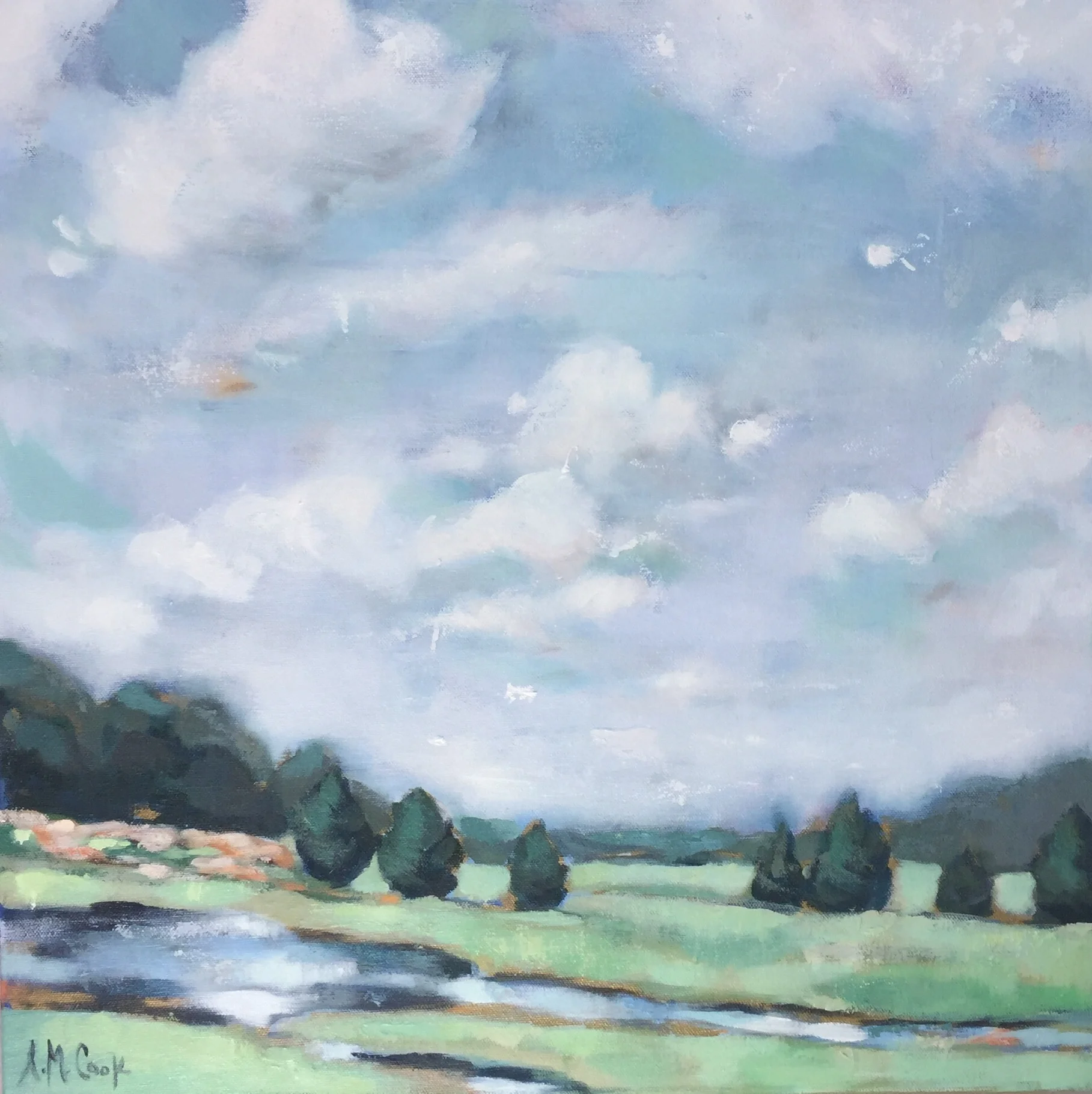 Meander Along the Stream 20 x 20 Oil Painting