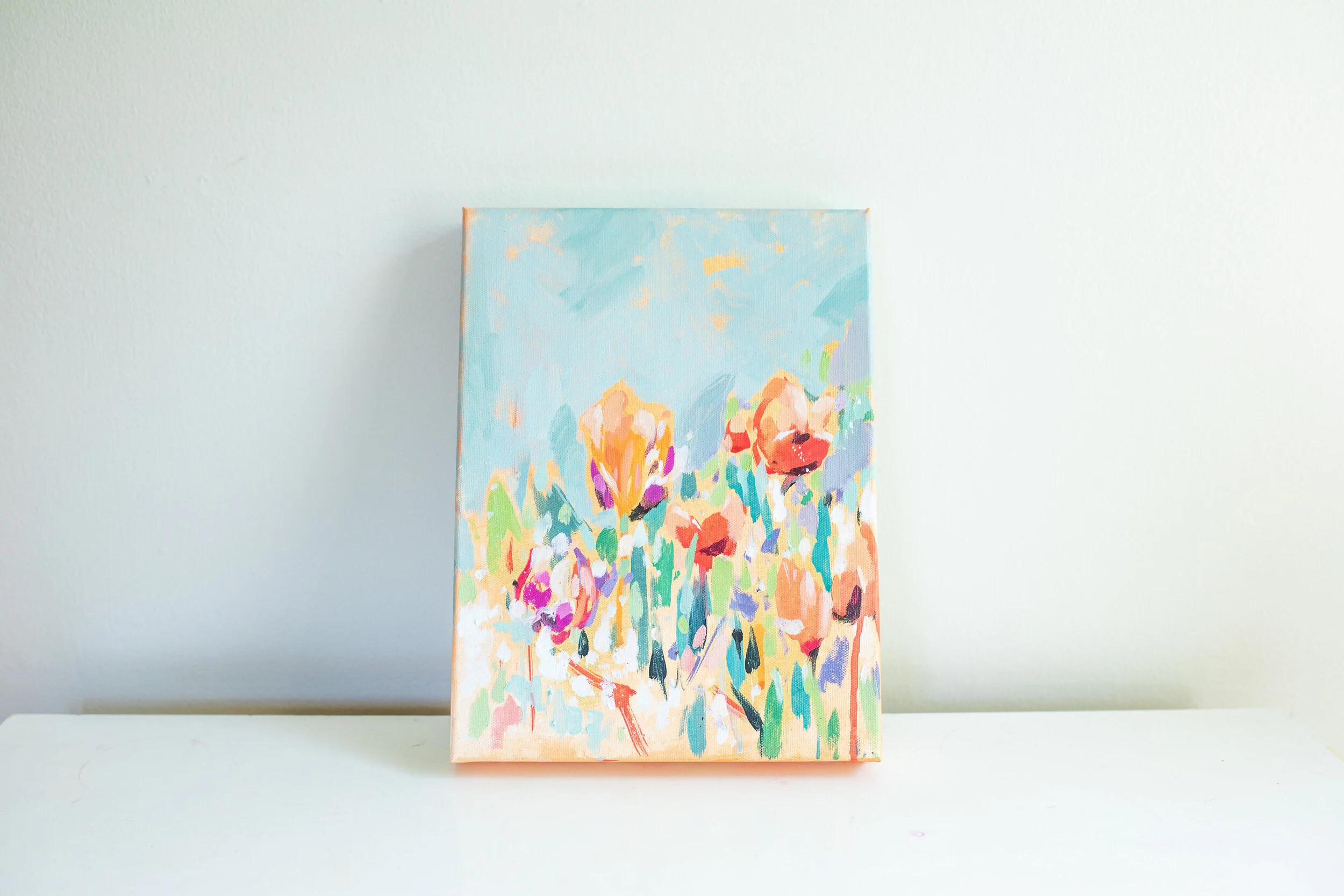 Peachy Floral Sky II Original Oil Painting 9 x 12 on canvas