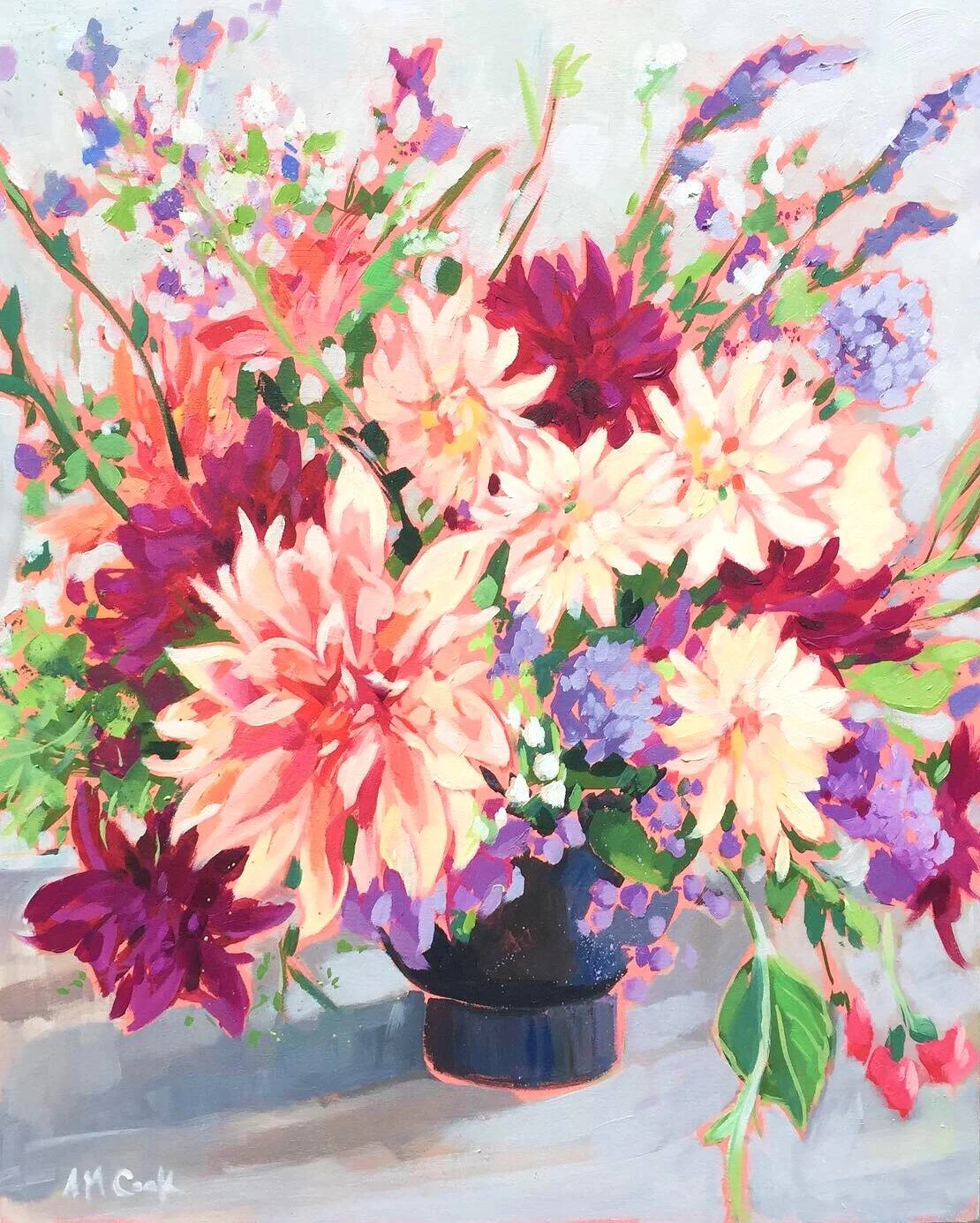 Dahlia Soiree 16 x 20 on cradled wood panel