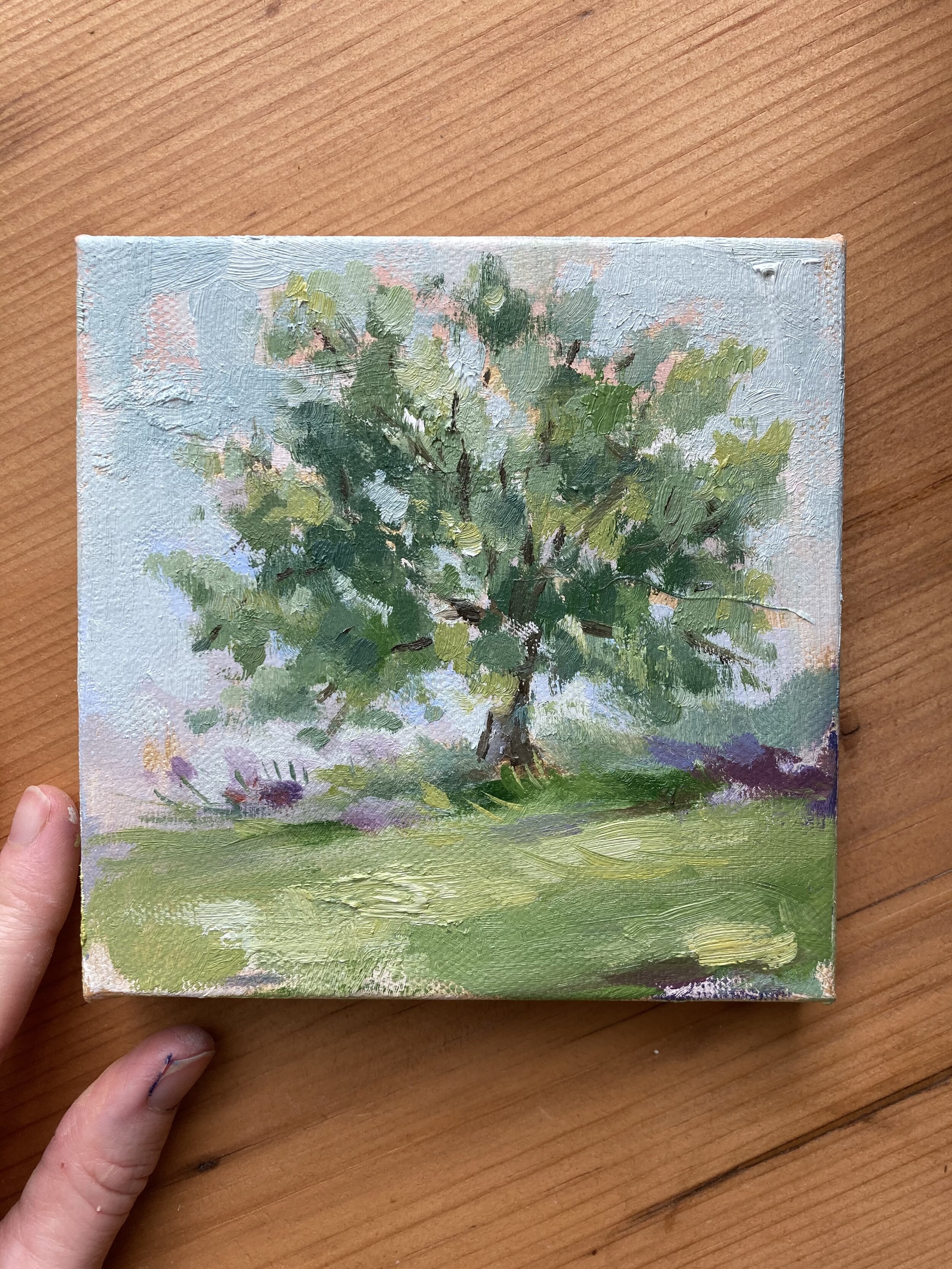 Elm with Verbena, 5 x 5" Oil on Canvas