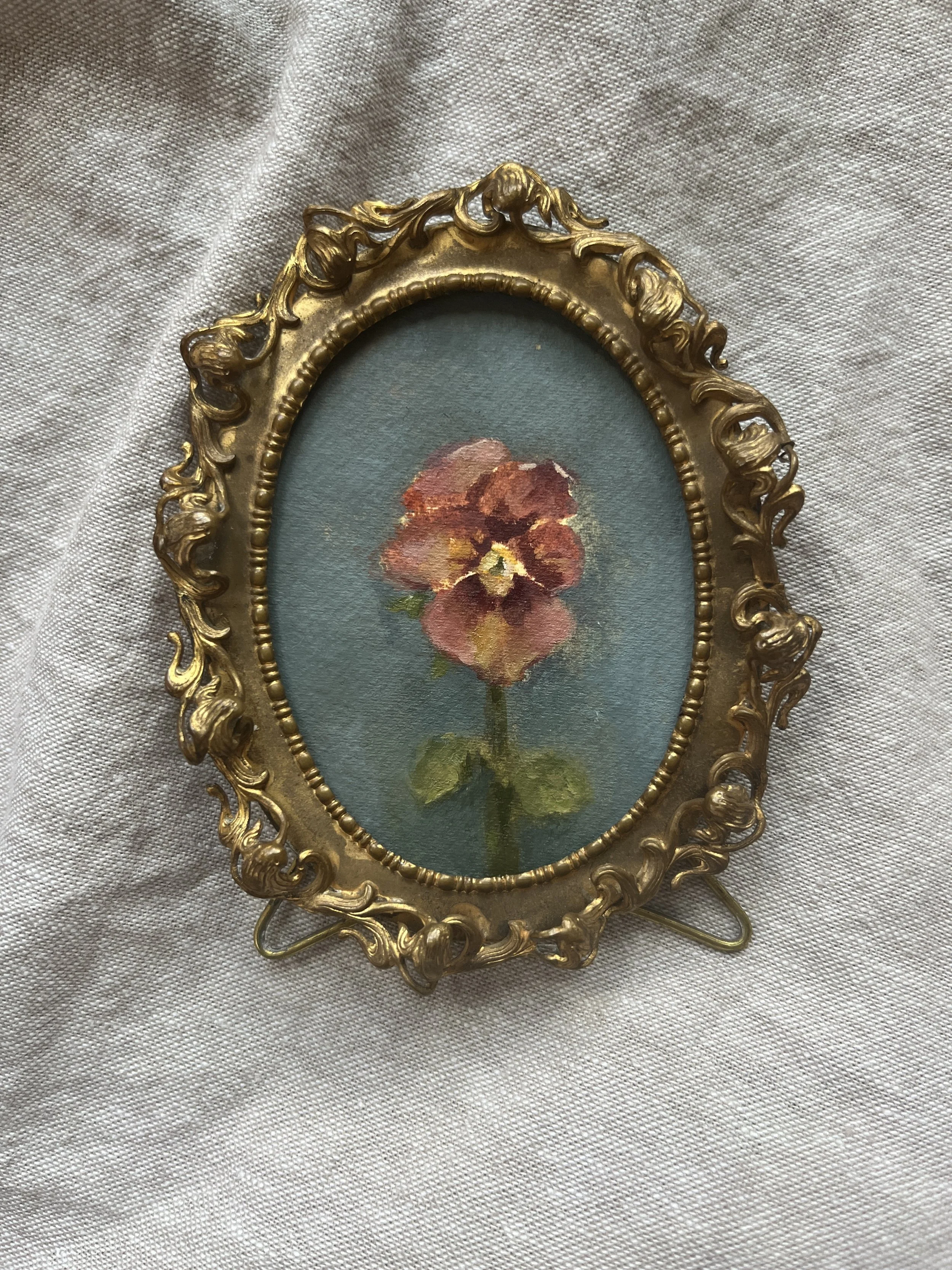 Single Bloom Original Painting in a Vintage Frame