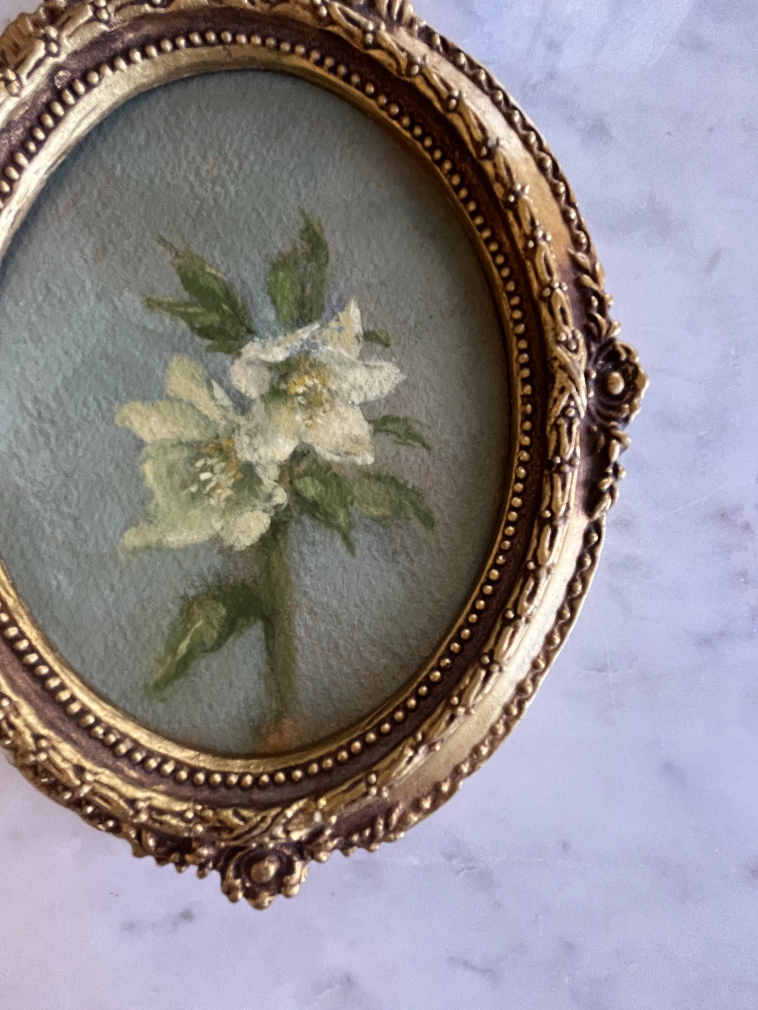 Lenten Rose Sprig Original Painting in a Vintage Frame