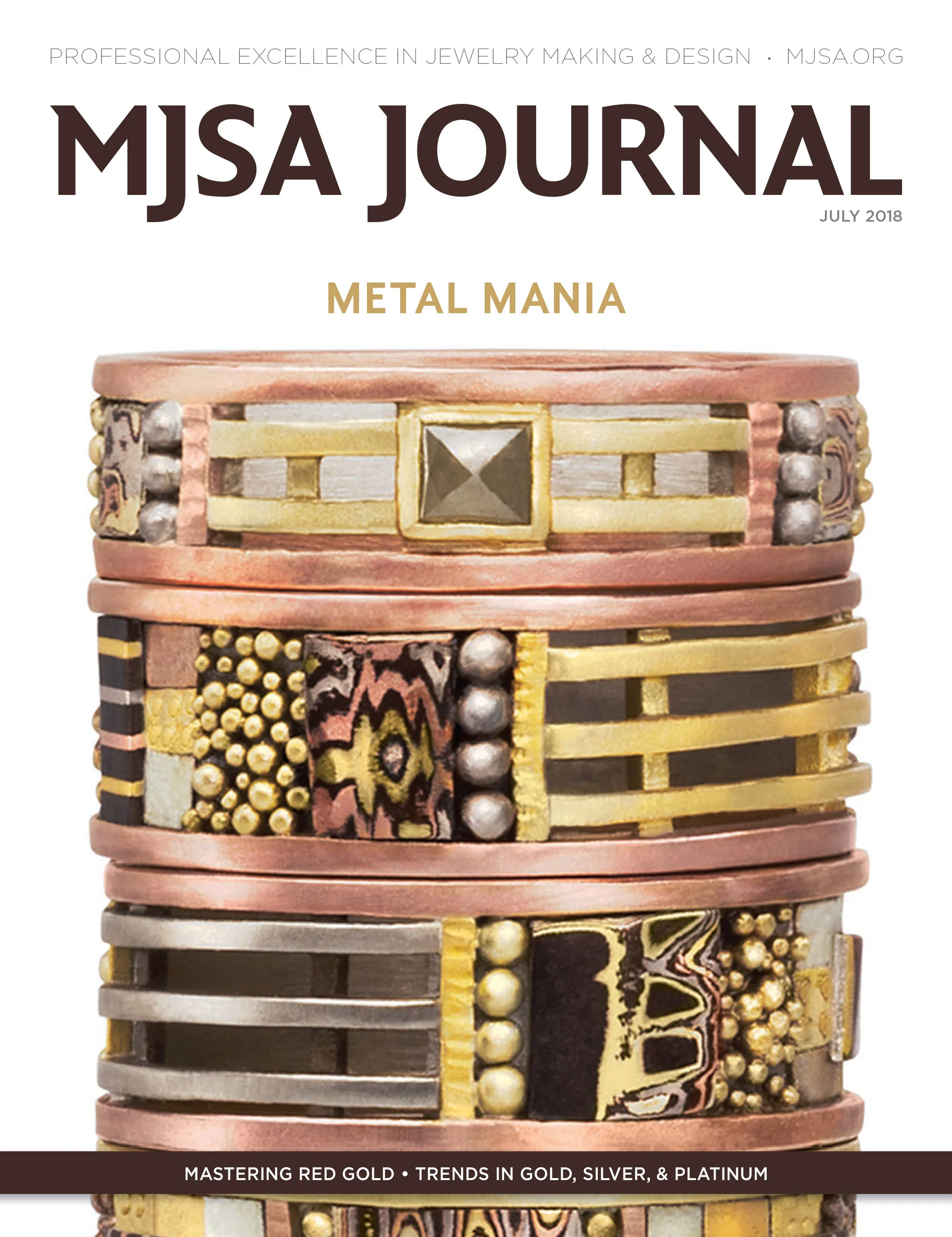Cover of MJSA Journal, July 2018 Client: Lynda Bahr Jewelry