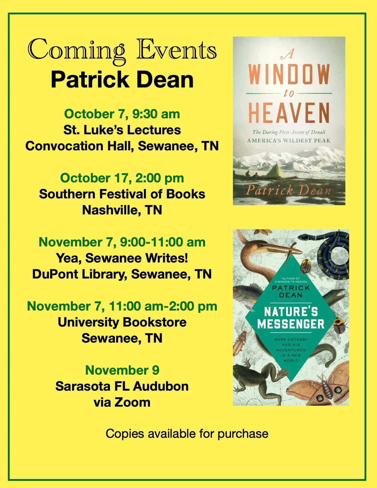 Busy time for this writer! Come see me! @sewaneeseminary @sofestofbooks @dupontlibrary @sewaneebookstore @sarasotaaudubon