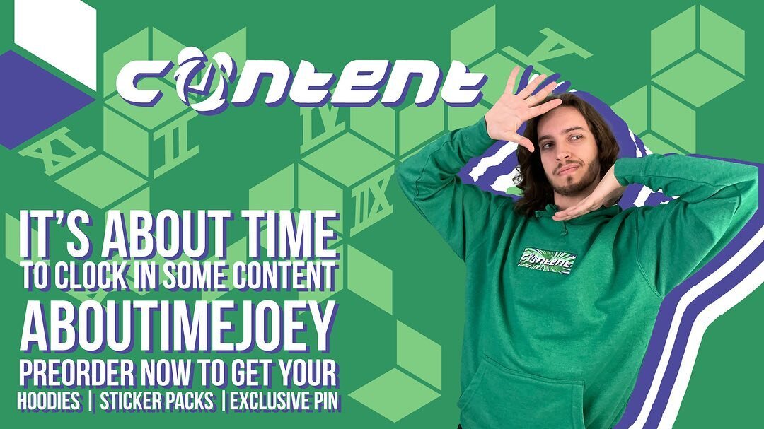 The last day to secure your @contentmerch is here! Feat @aboutimejoey 

Go visit contentmerch.gg to get your fix. Hoodies, pins and stickers