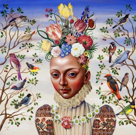 Timothy Cummings, Spirit of Eden, 2015, acrylic and collage on wood panel, 12 x 12 inches