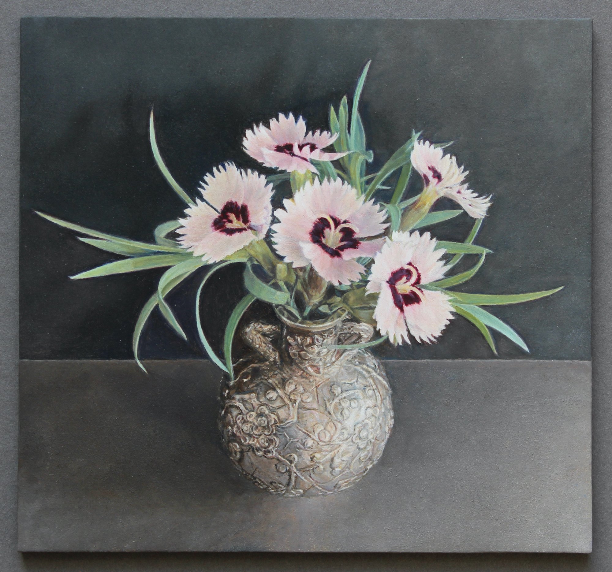 Pinks, 2022, oil on board, 4 1/2 x 4 1/2 inches