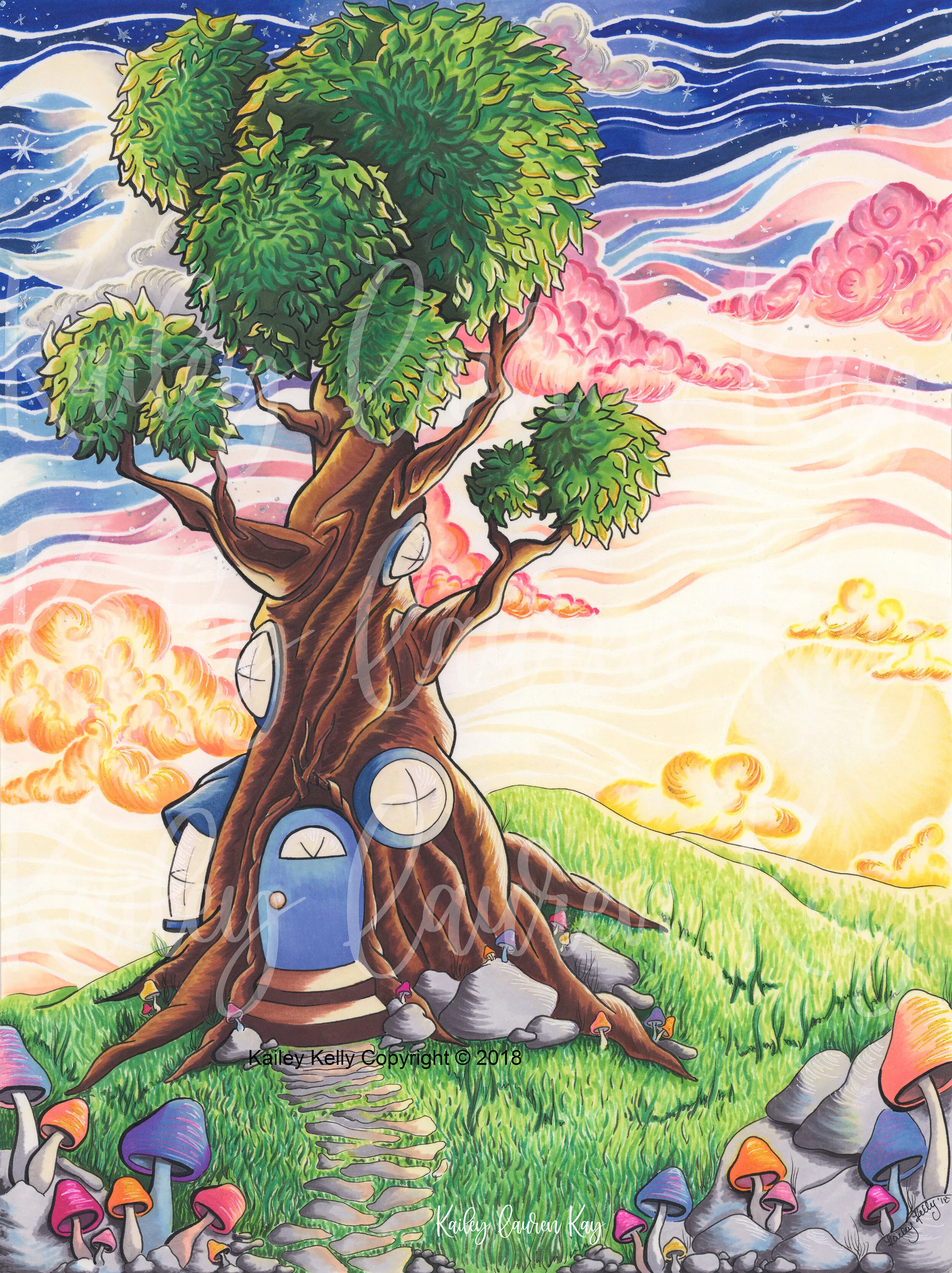 Treehouse in a Field Illustration by Kailey Lauren Kay
