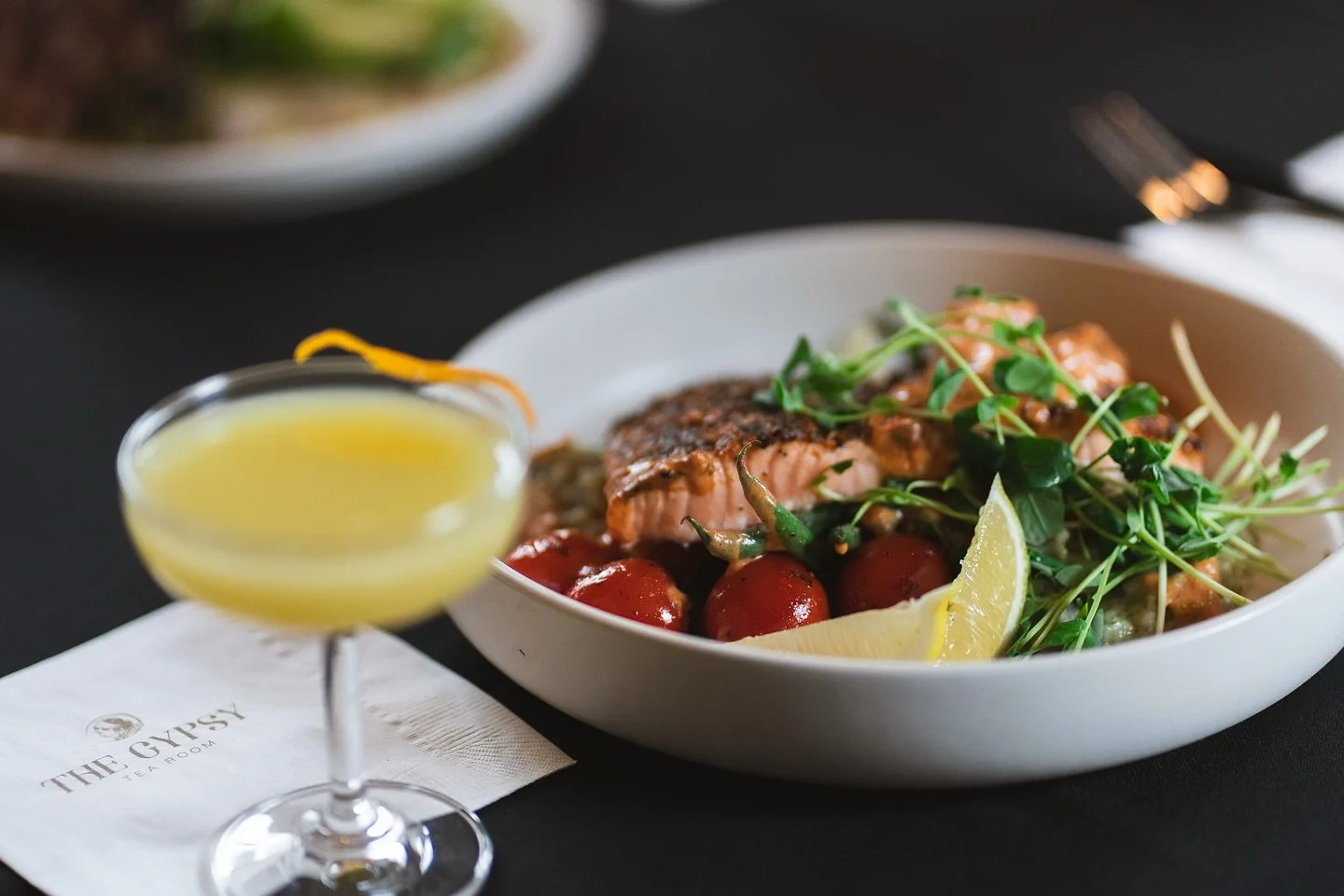 Our salmon dish brings bold flavour and fresh ingredients together on one unforgettable plate.✨

Topped with crisp greens, nestled beside roasted tomatoes, and finished with a citrus twist 🍋 It&rsquo;s a favourite for a reason.

#GypsyTeaRoom #StJoh