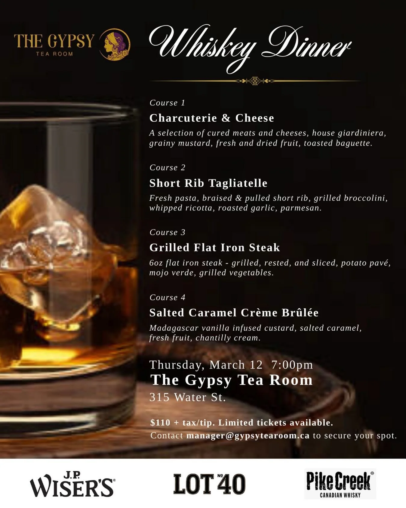 🥃 Our Whiskey Dinner is Almost Here! 🍽️

Join us for an unforgettable evening of four chef-crafted courses, brought to life in an exclusive collaboration between 2025 Blender of the Year, Dr. Don Livermore, and our Head Chef Xander Pierson 👨&zwj;?