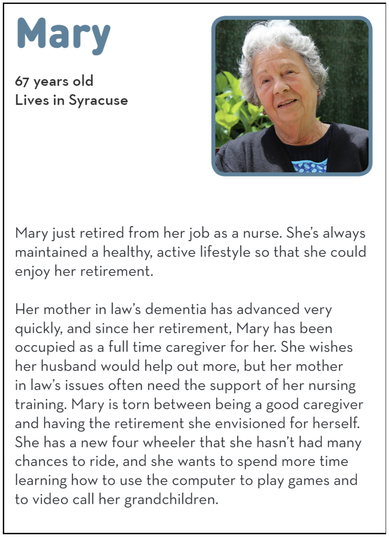 Example of a Persona from the Aging by Design Project