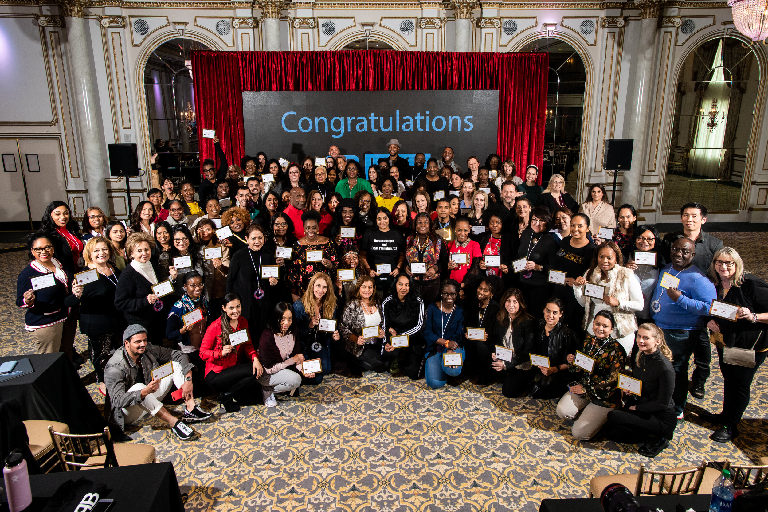 The whole crew with their certificates of completion