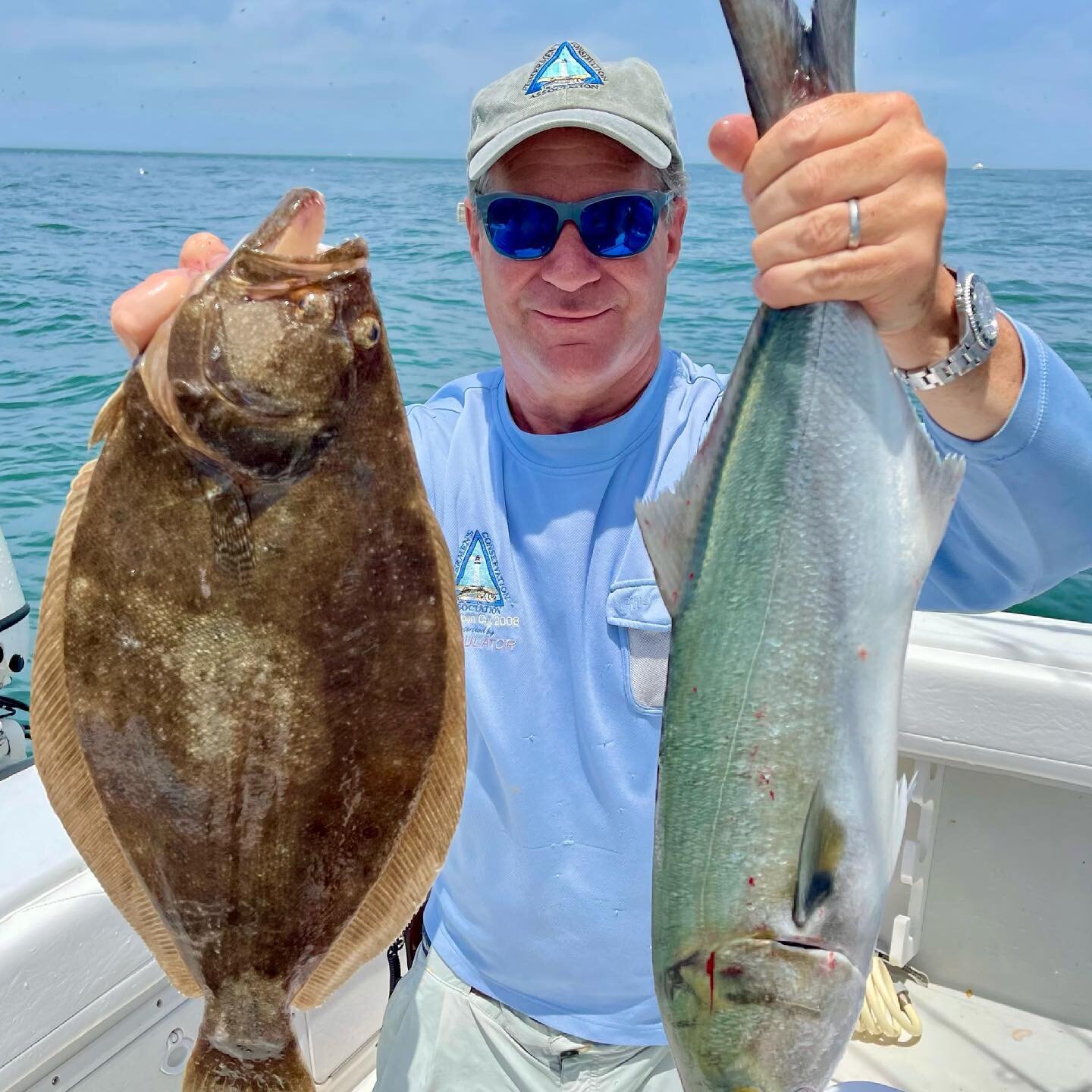 Chef @kheffernan212 means business when he goes fishing. I&rsquo;m wondering how he&rsquo;s going to cook these two beauties? #bluefish #porgys #fishinglife #fisherman #beautifuldayonthewater