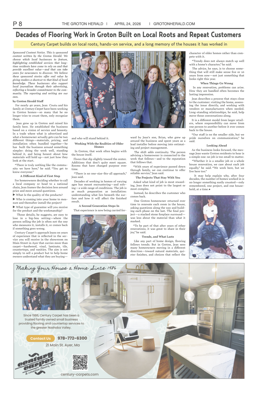 Groton Herald article featuring Century Carpet
