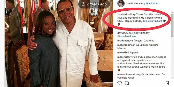 Screenshot: Tamika Mallory’s IG Page: “Thank God this man is still alive and doing well. He is definitely the GOAT. Happy Birthday @louisfarrakhan!”