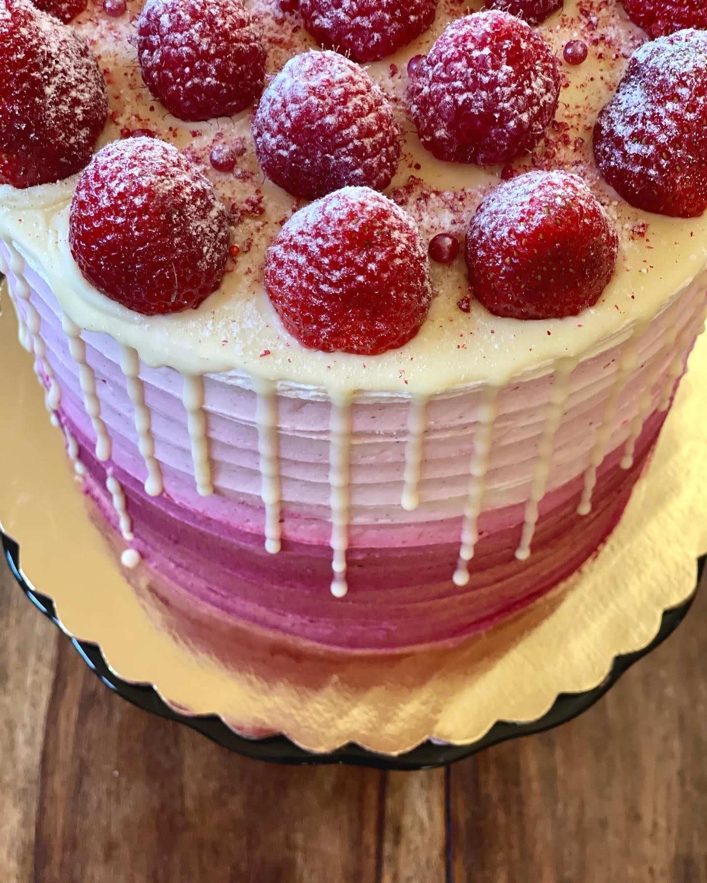 Blackberry Brown Sugar Vanilla Cake with Strawberry Swiss Meringue Buttercream